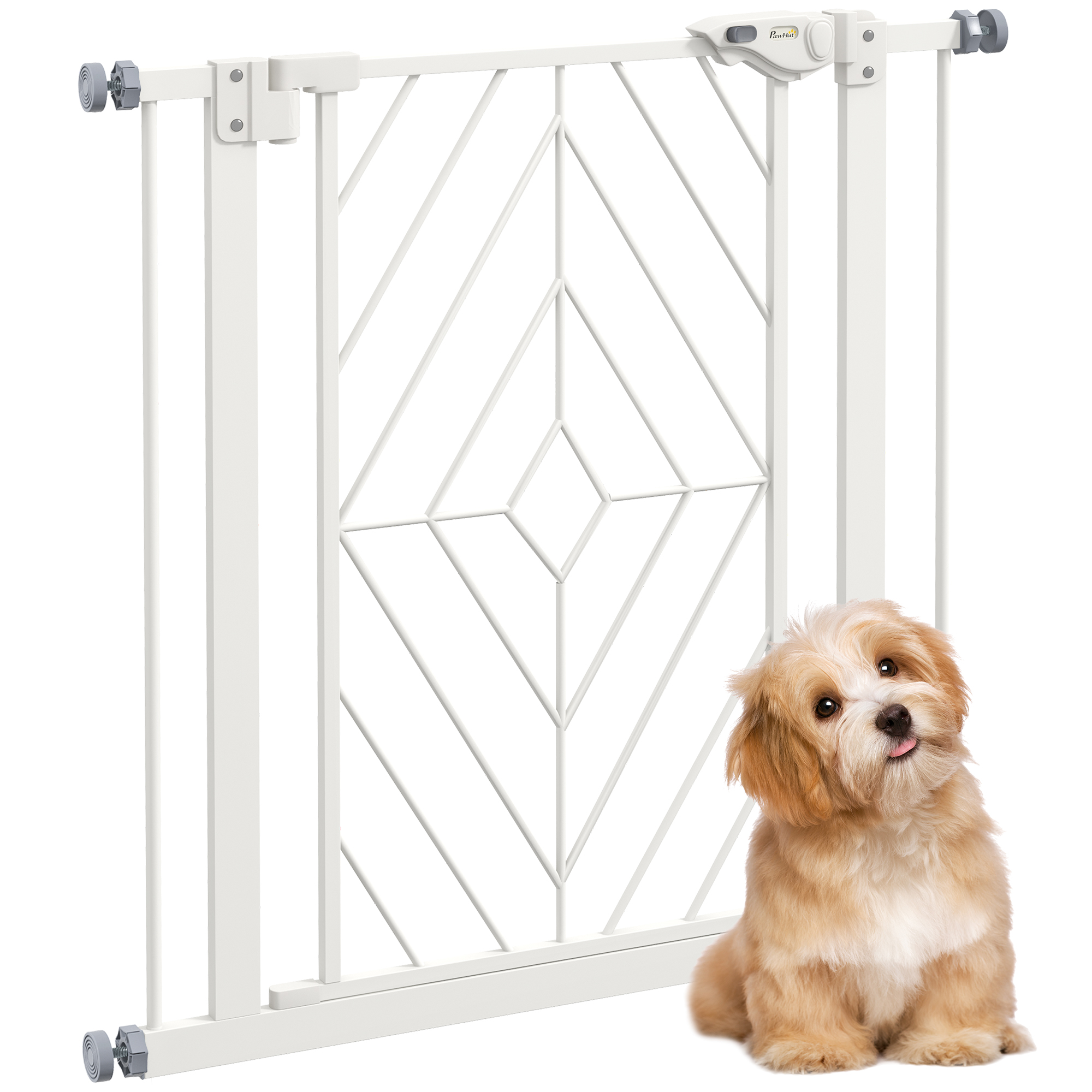 PawHut Pressure Fit Stair Gate, Dog Gate, With Auto Closing Door, Double Locking, Easy Installation, Openings 74-80cm - White - Image 1