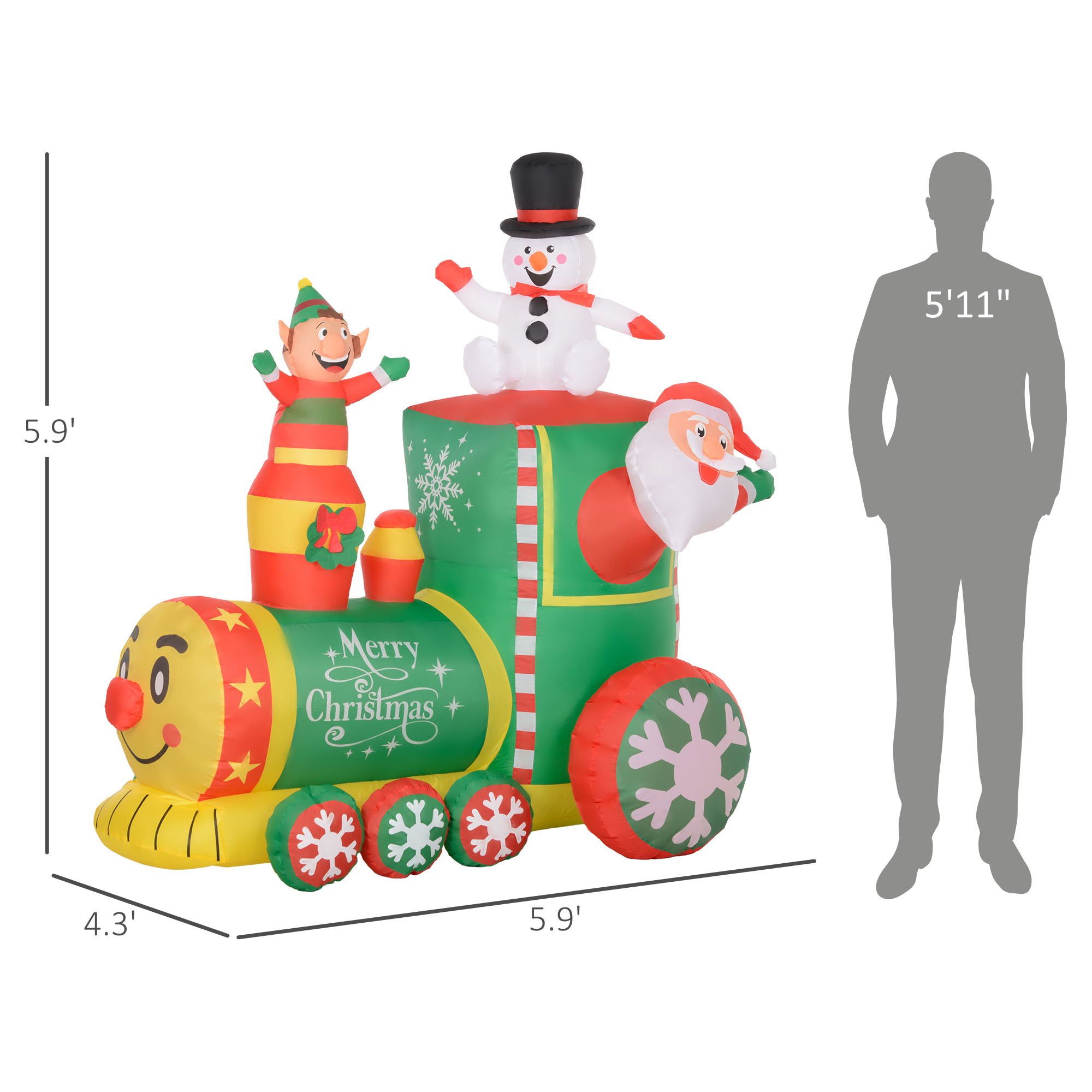 6FT Inflatable Train with Santa Claus, Snowman, Blow-Up Outdoor Display w/ White LED Lights for Party — foto 5