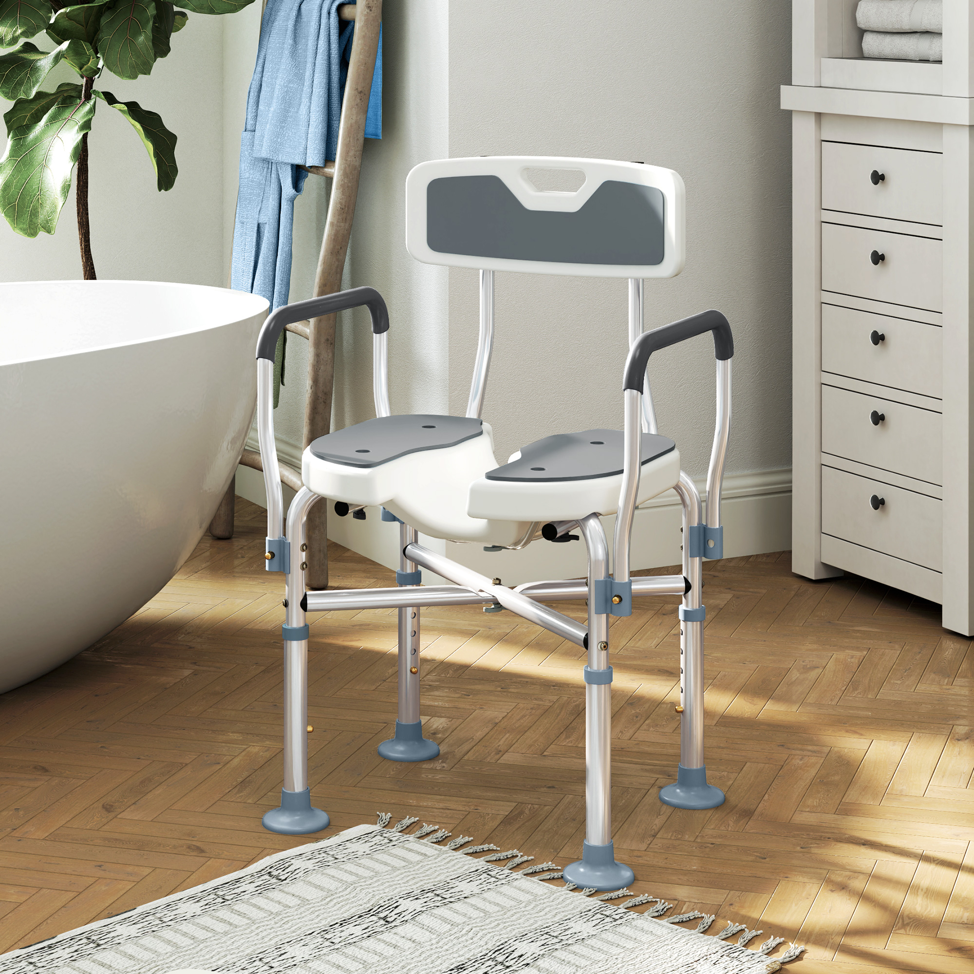 Shower Chair With Hygiene Cut-Out Seat And Reinforced Crossbars, Height — image 3