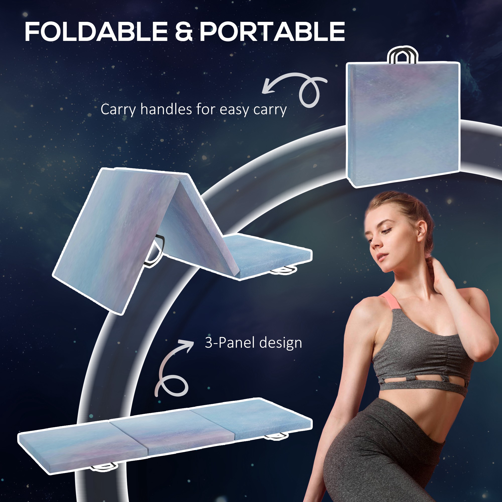6FT Foldable Gymnastics Mat, Tri-Fold 2 Thick Crash With Carry Strap Handles — image 2