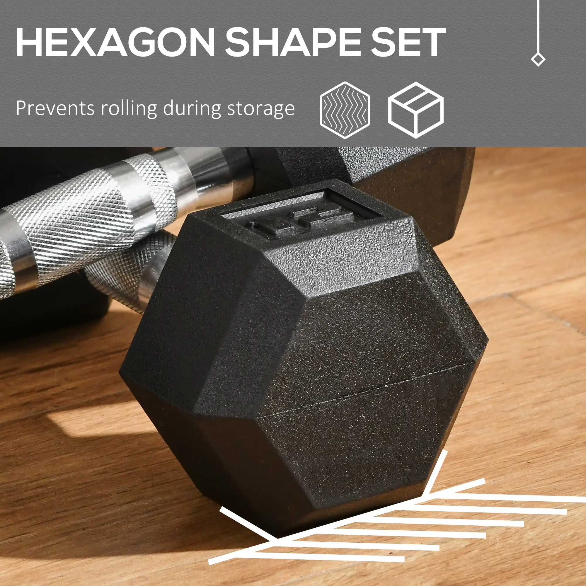 Hex Rubber Dumbbell Set for No Rolling