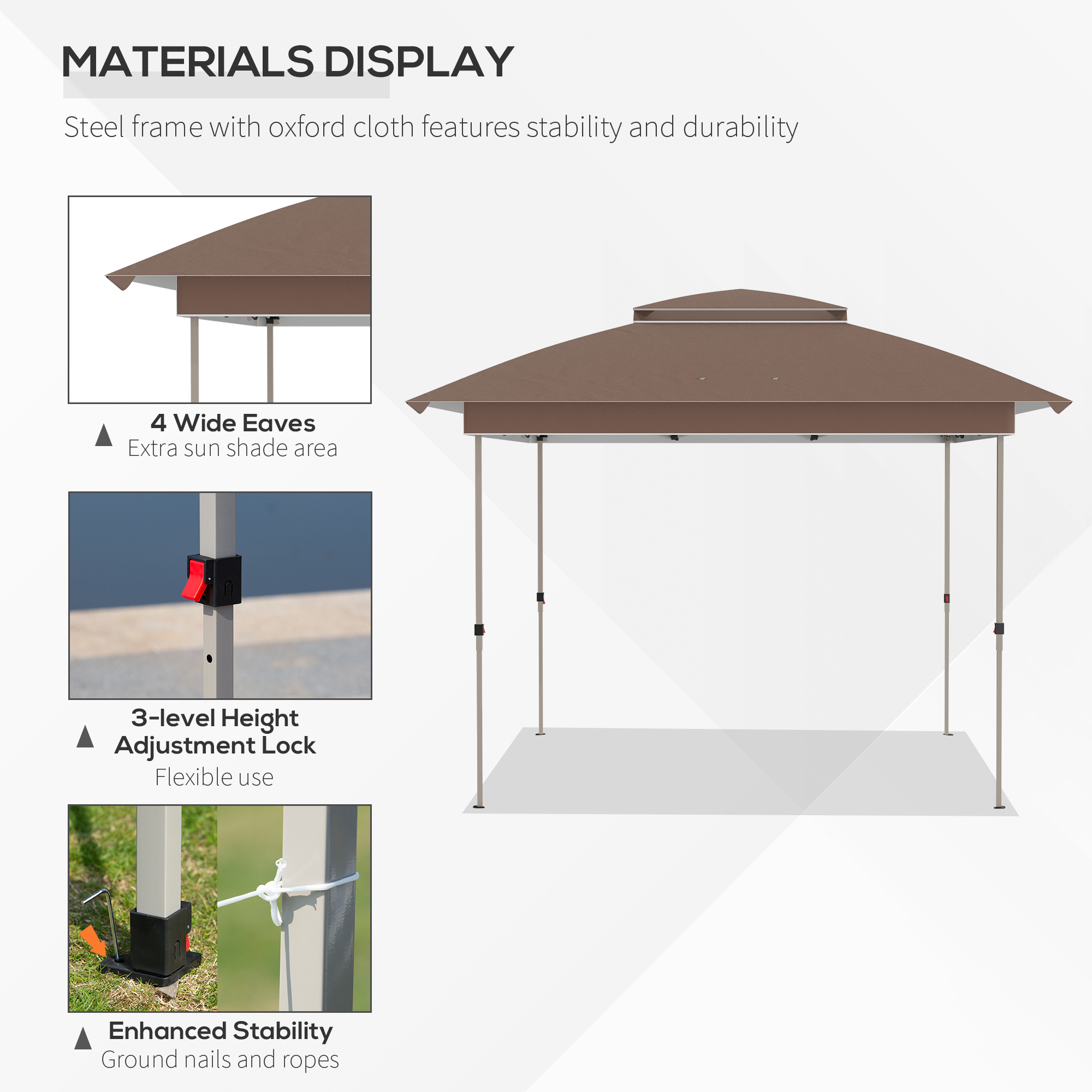 12′ x 12′ Pop Up Canopy Tent with Netting and Carry Bag, Instant Sun Shelter with 137 sq.ft Shade, Tents for Parties, Height Adjustable, for Outdoor, Garden, Patio, Khaki