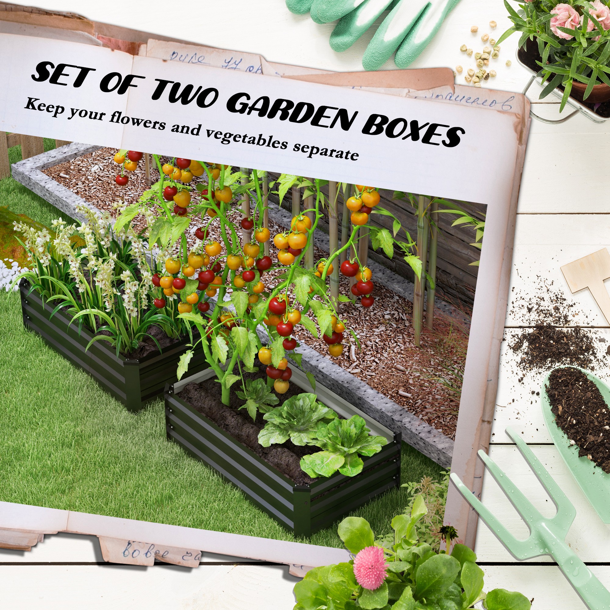 Set Of Two 100 X 60cm Steel Planter Boxes - Grey — image 2
