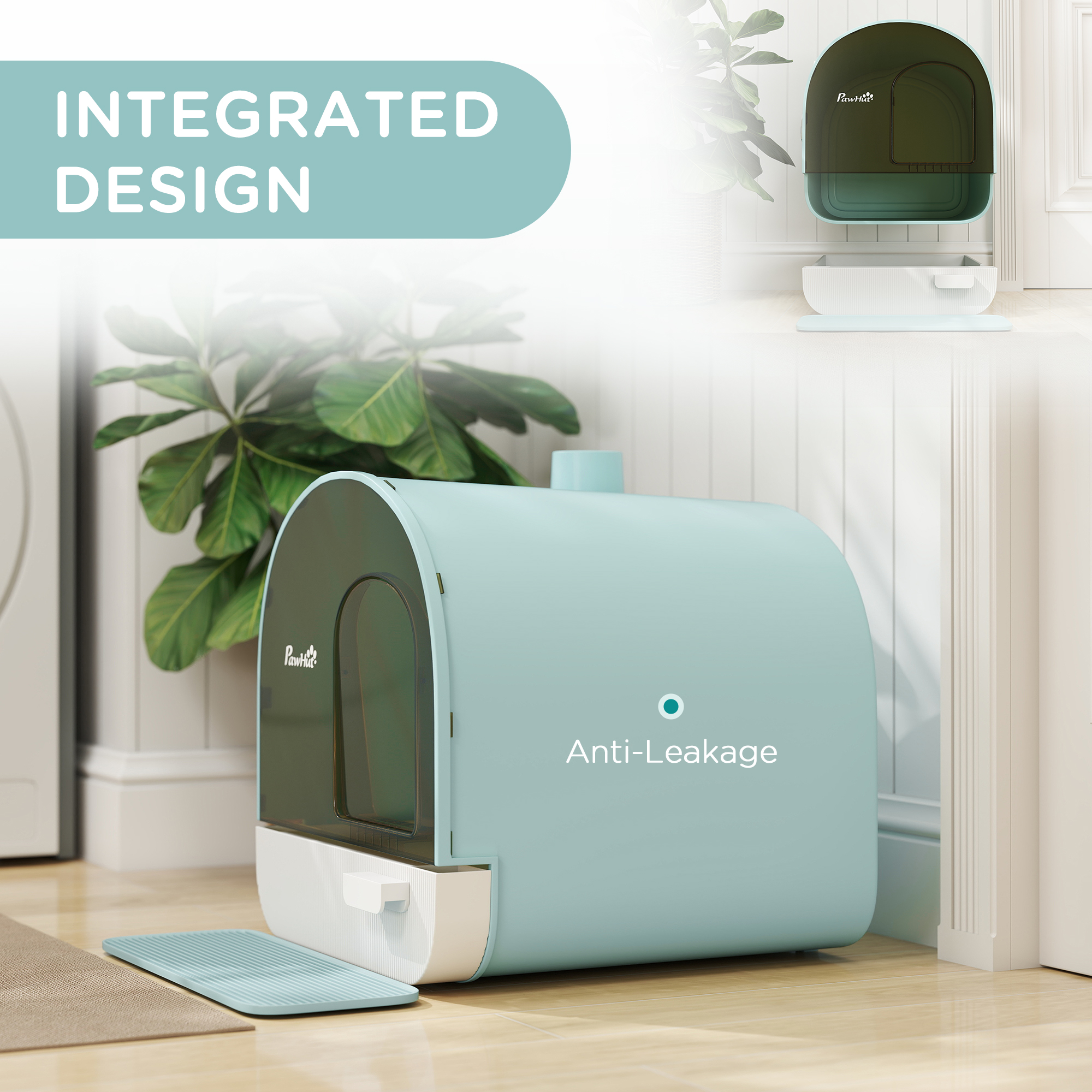  Fully Enclosed Cat Litter Box with Lid & Drawer Design, Covered Litter Box Anti-Leakage, Anti-Splashing, for Indoor Cats from Kitten to Adult, with Scoop & Mat, Easy Clean, Odor Control, Green