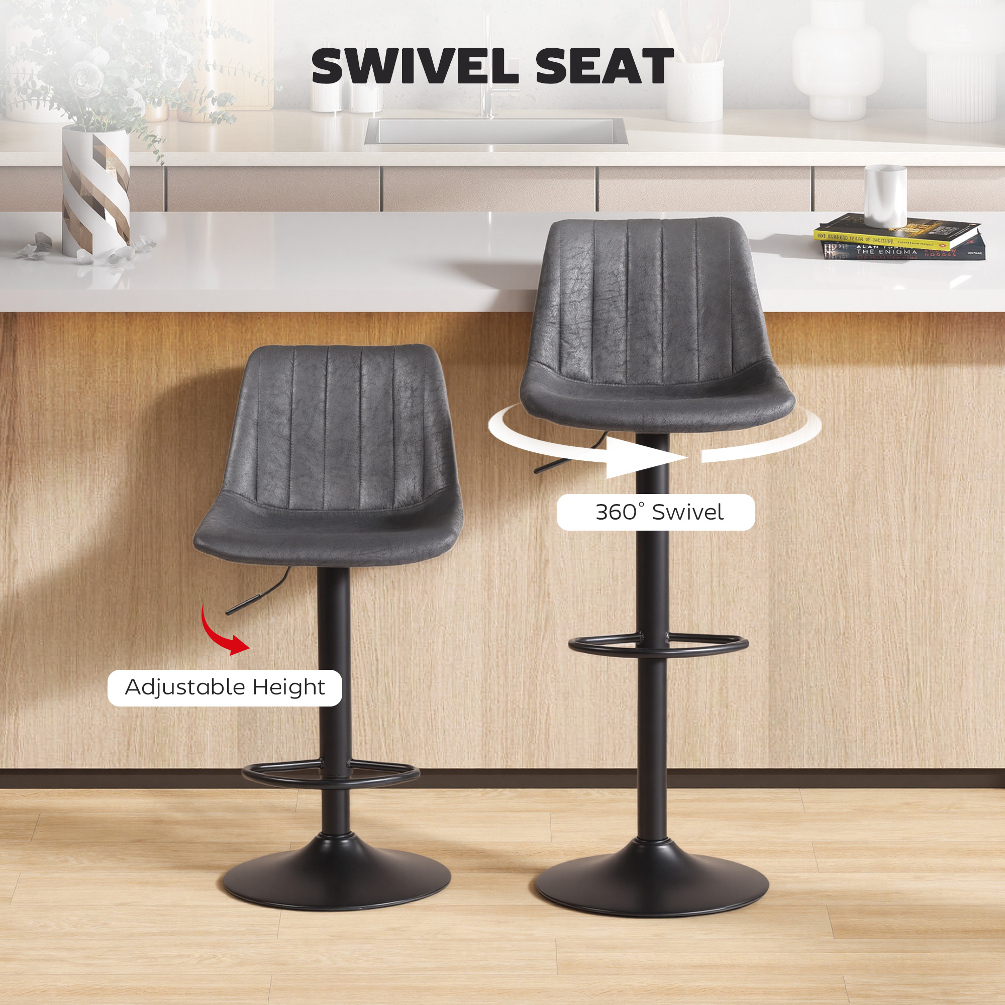 Set Of 2 Leathaire Tub Bar Stools - Charcoal Grey — image 4
