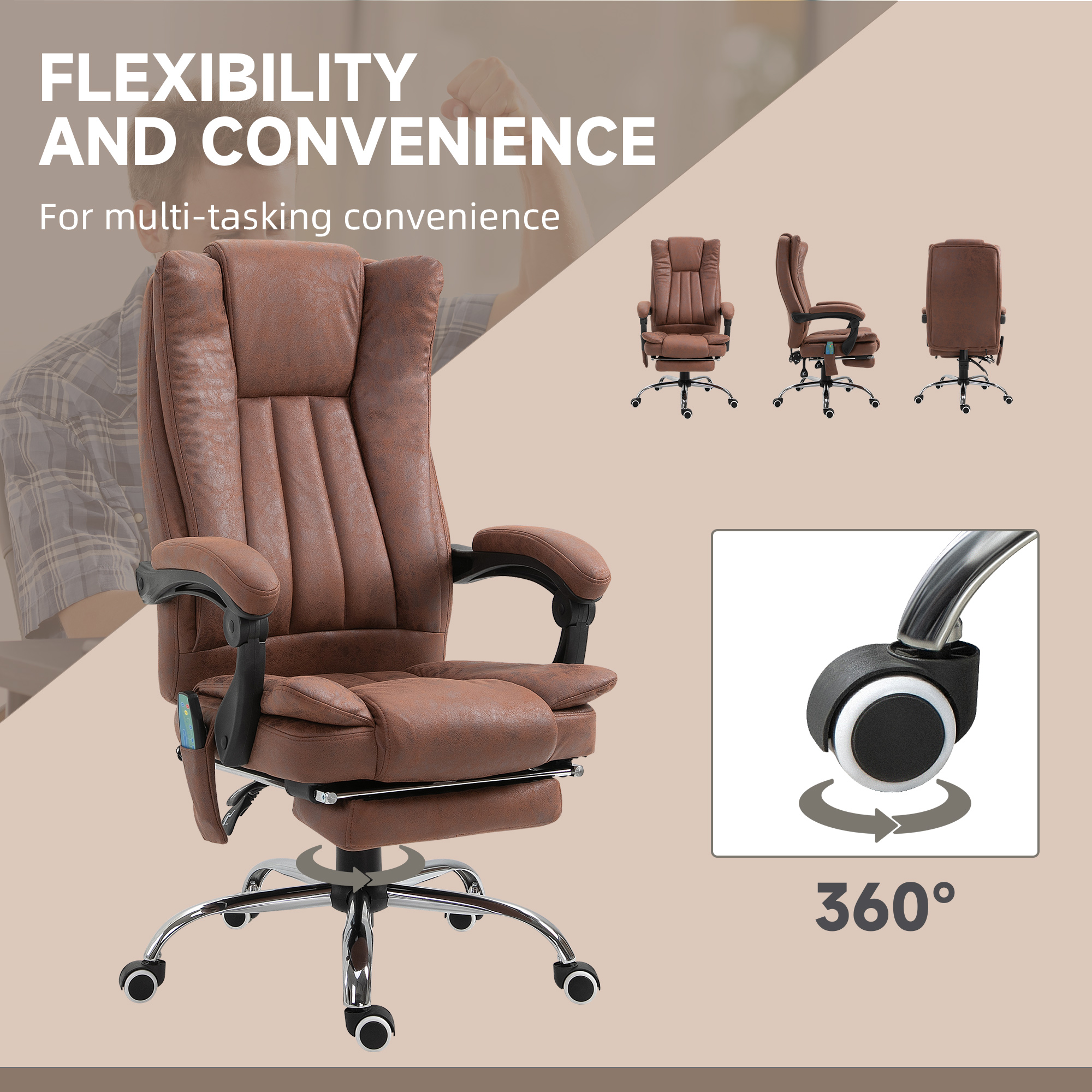 Vinsetto Office Chair With Massage And Heat, Microfibre Reclining Computer Desk — image 3