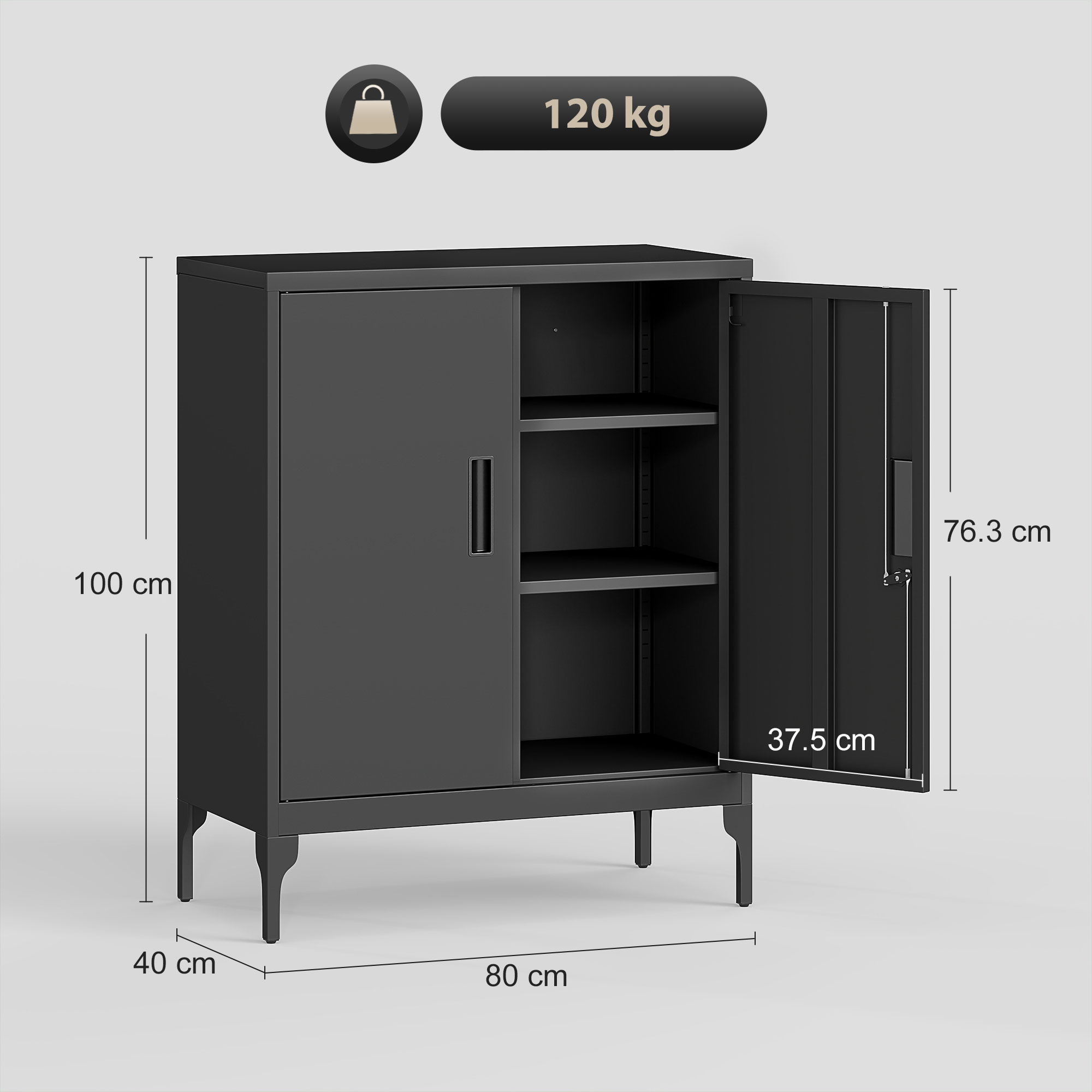 Metal Storage Cabinet With Lock And Adjustable Shelves - Black — image 2