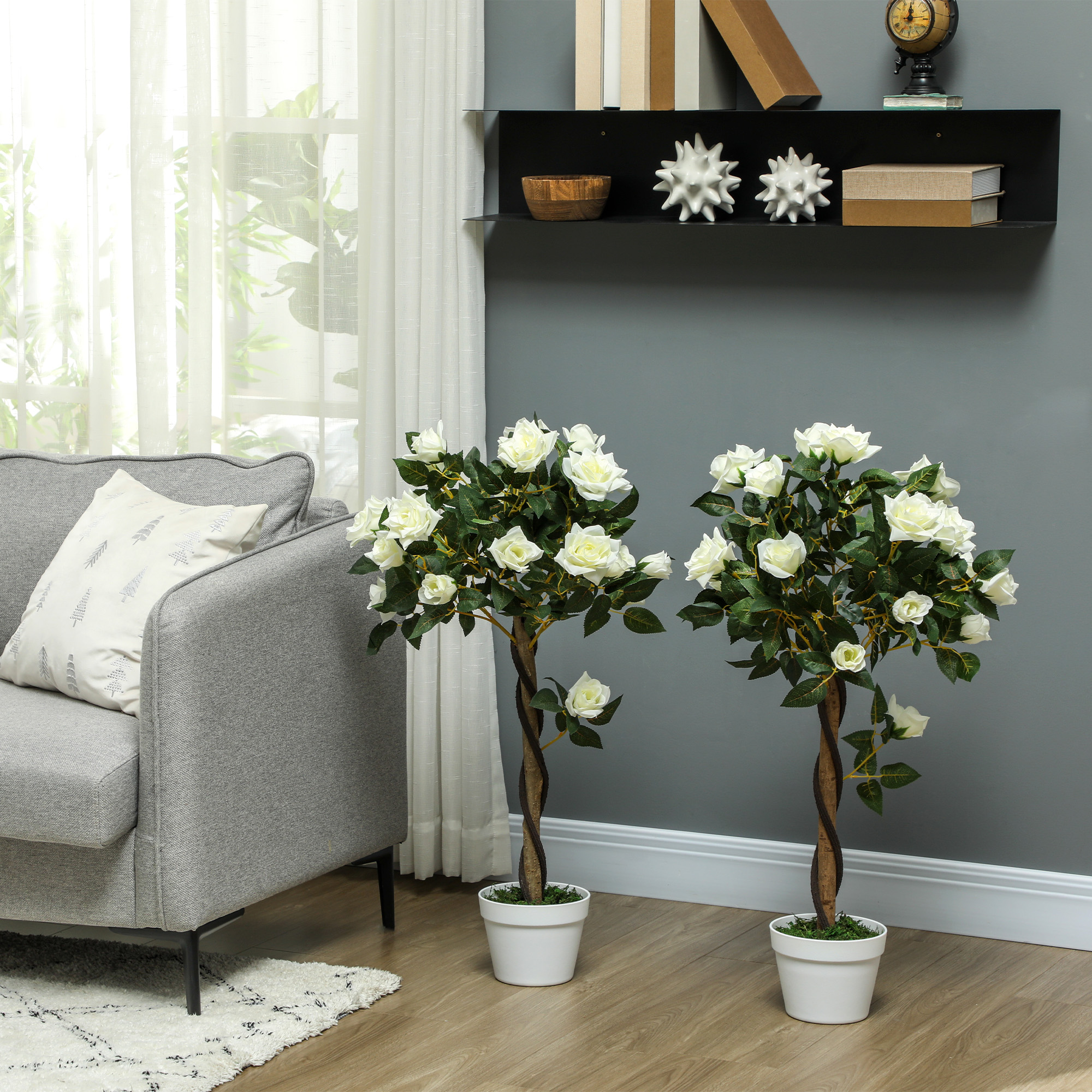 Set Of Two Faux Rose Trees - White — image 3