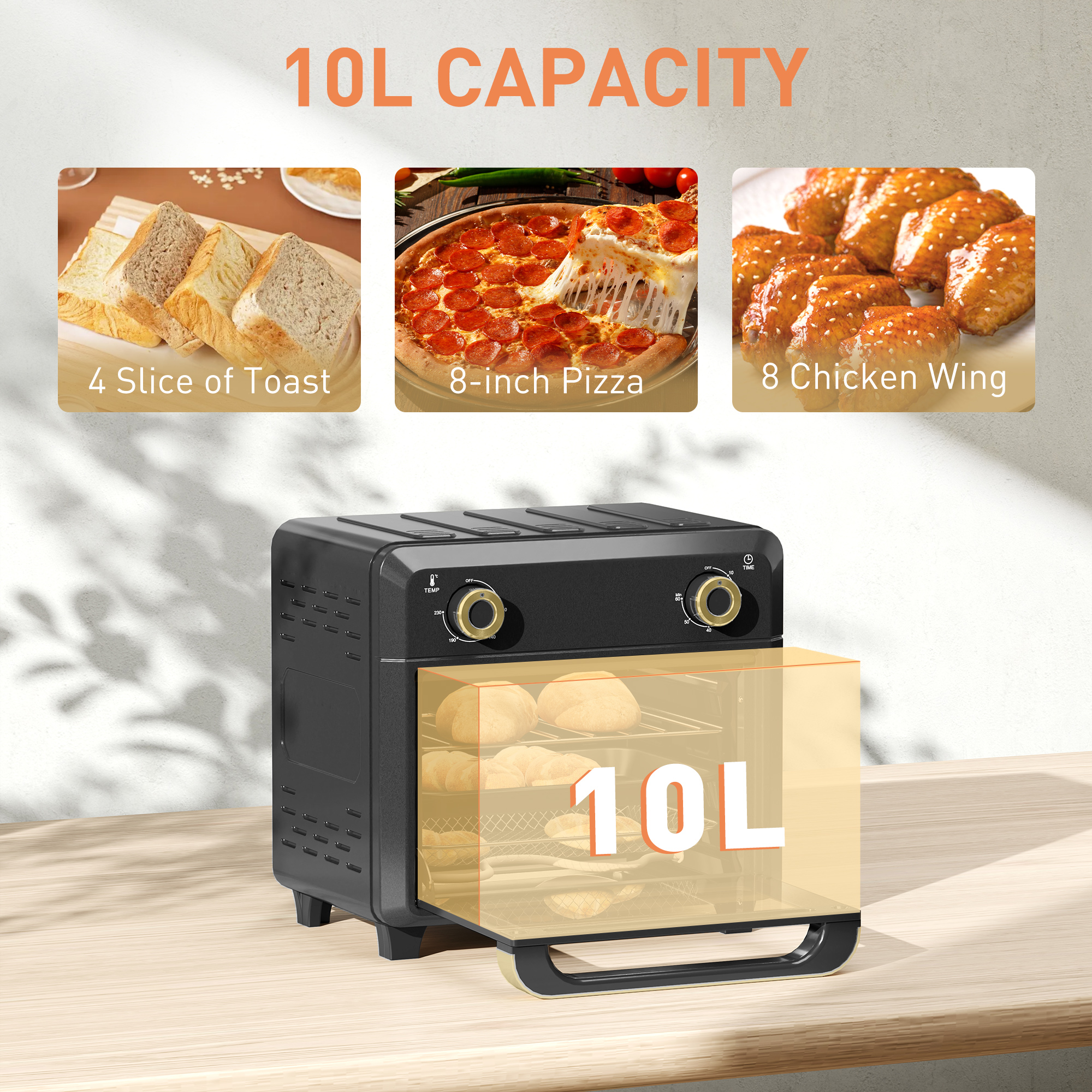 10L Air Fryer Oven, Mini Oil Free Cooking, Grill, Roast, Bake, With Adjustable — image 3