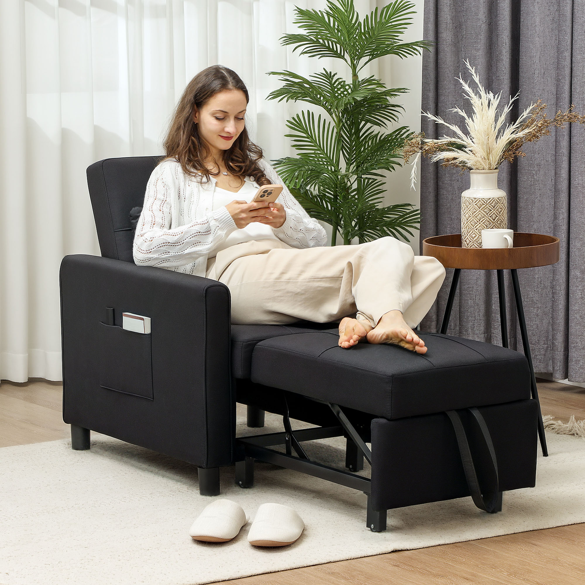 3-In-1 Linen-Look Single Chair Bed With 11cm Thick Adjustable Back & Eucalyptus — image 3