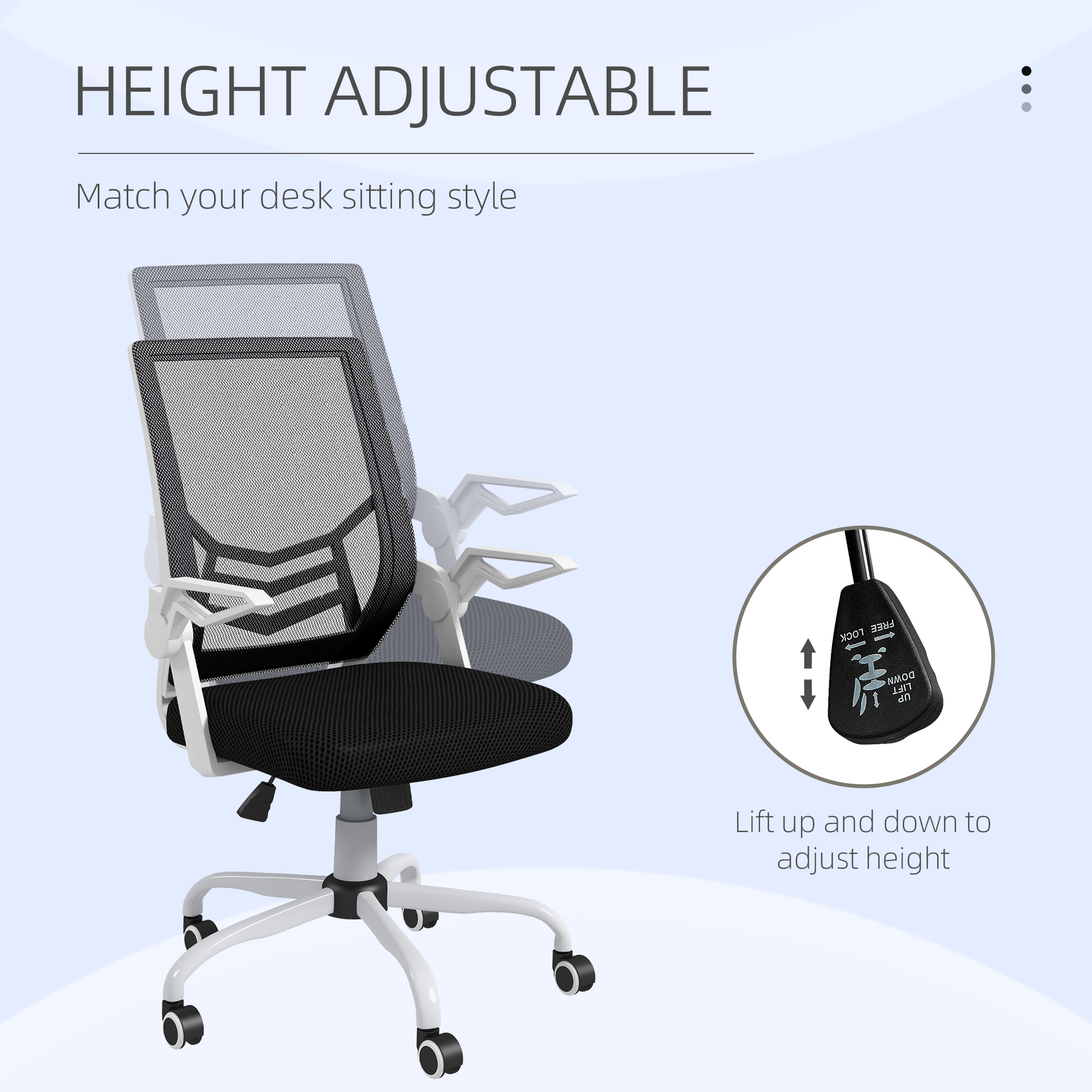 Vinsetto Mesh Office Chair, Computer Desk With Flip-up Armrests, Lumbar Back — image 5
