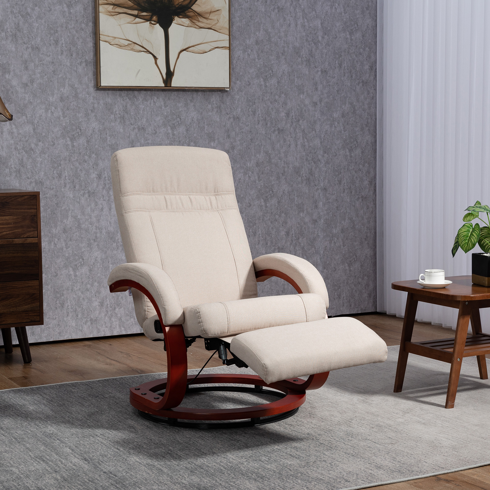 135Manual Reclining Swivel Chair, With Footrest - Beige — image 4