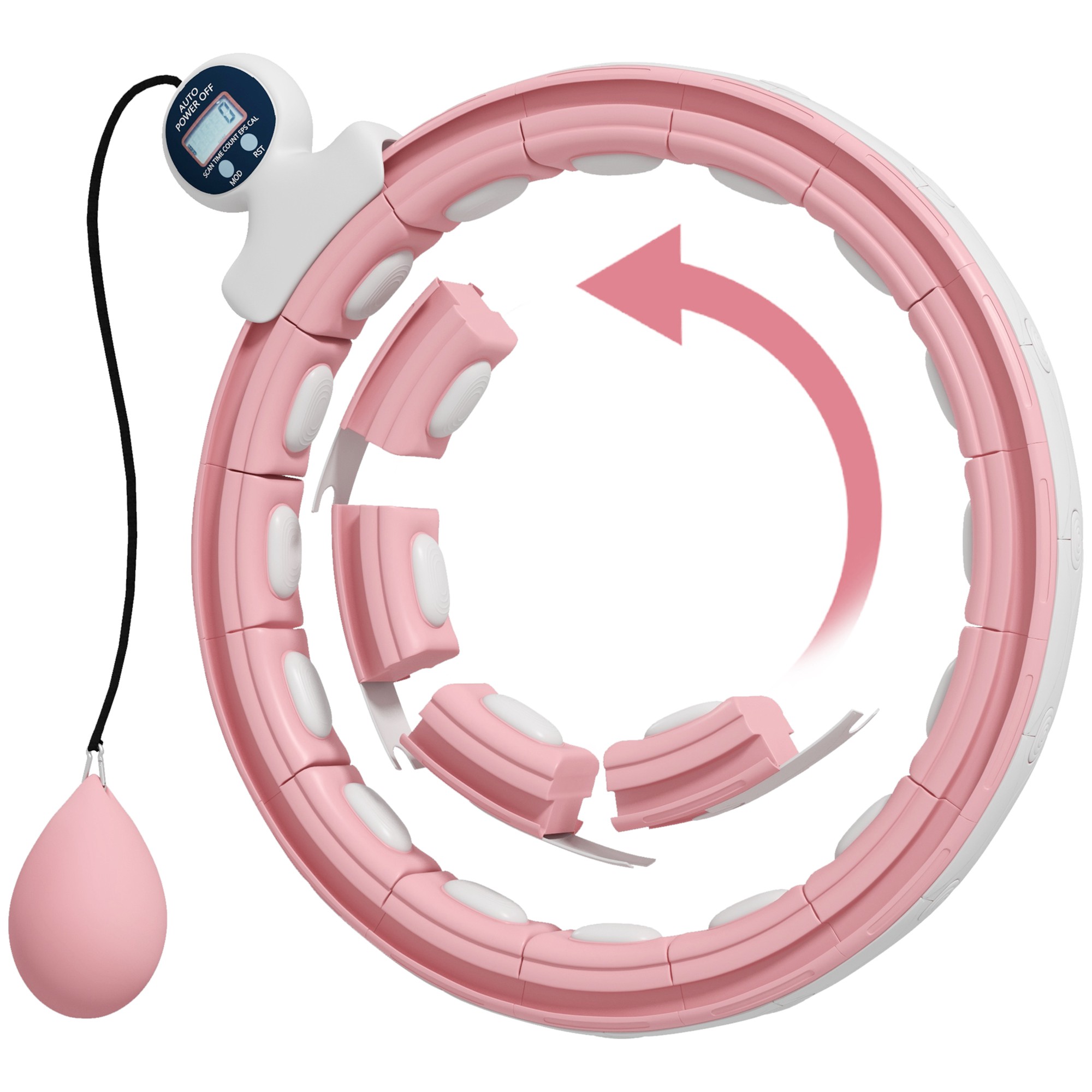 SPORTNOW Smart Weighted Hula Hoop, Massage Hula Ring W/ 16 Detachable Knots, 360° Auto-Rotating Ball, Digital Counter, Pink - Image 1