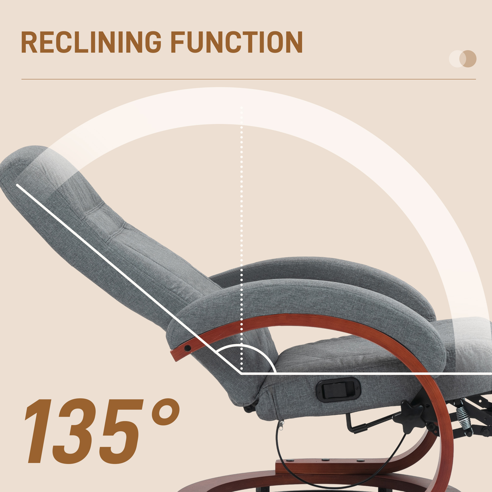 135Manual Reclining Swivel Chair, With Footrest - Grey — image 5