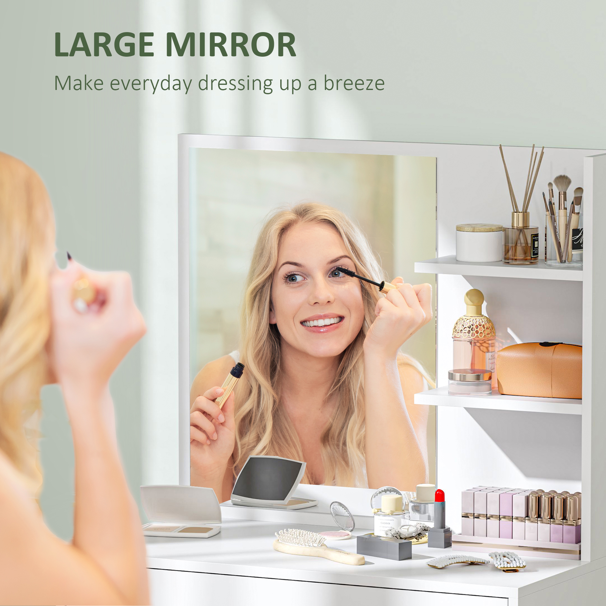 Dressing Table With Mirror And Storage - White