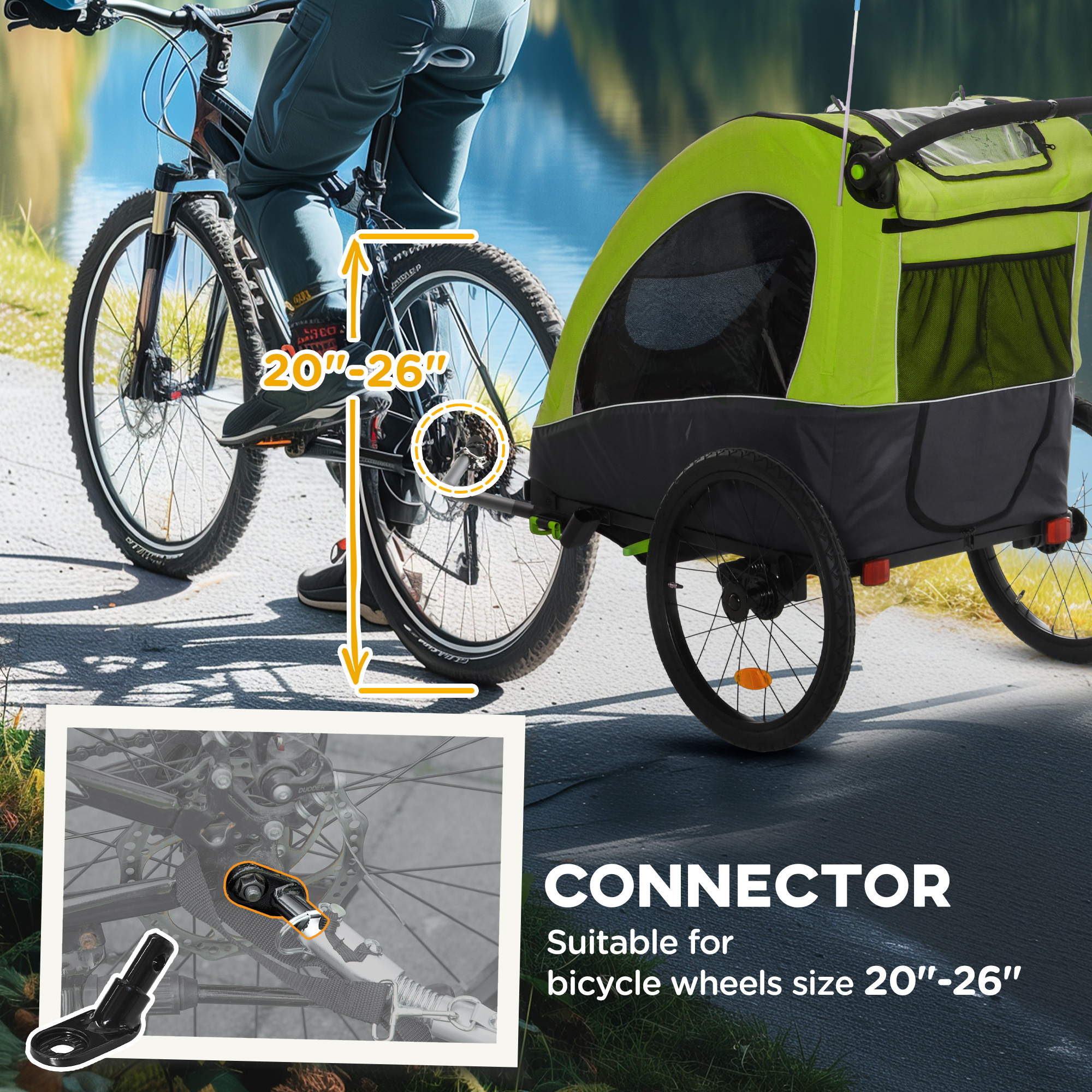 Bike Trailer for Kids 3 In1 Foldable Child Jogger Stroller Baby Stroller Transport Carrier with Shock Absorber System Rubber Tires Adjustable Handlebar Kid Bicycle Trailer Green and Gray