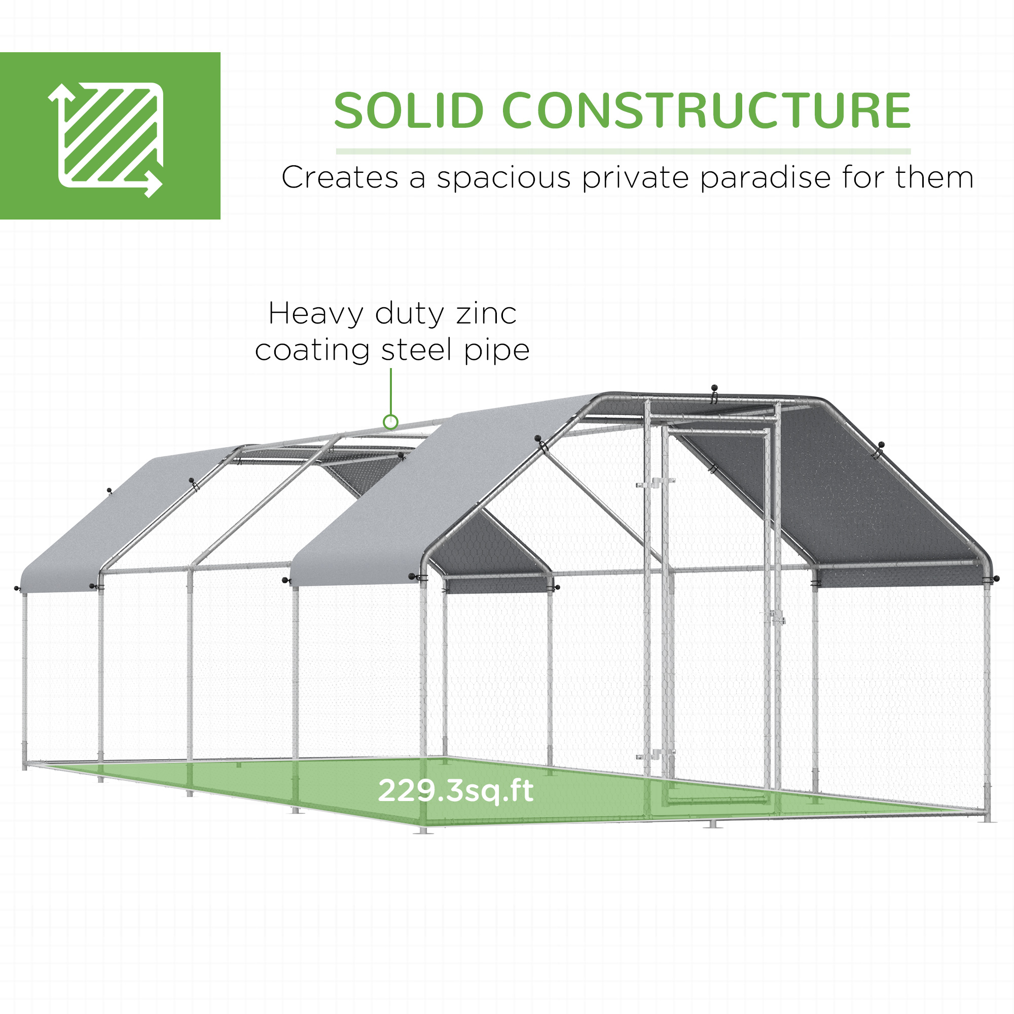  Large Chicken Coop Metal Chicken Run with Waterproof and Anti-UV Cover, Flat Shaped Walk-in Fence Cage Hen House for Outdoor and Yard Farm Use, 1.3" Tube Diameter, 9' x 24' x 6.5'