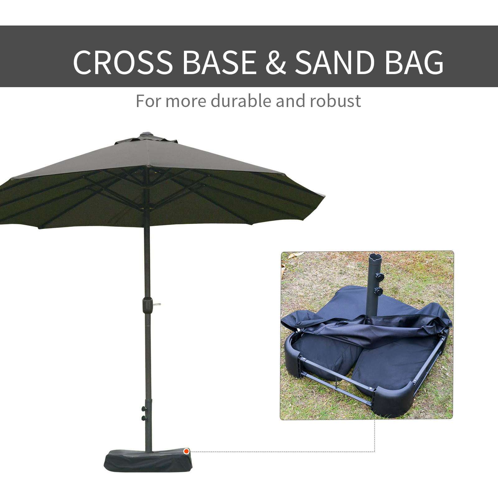 Patio Umbrella 15′ Steel Rectangular Outdoor Double Sided Market with base, UV Sun Protection & Easy Crank for Deck Pool Patio Dark Gray