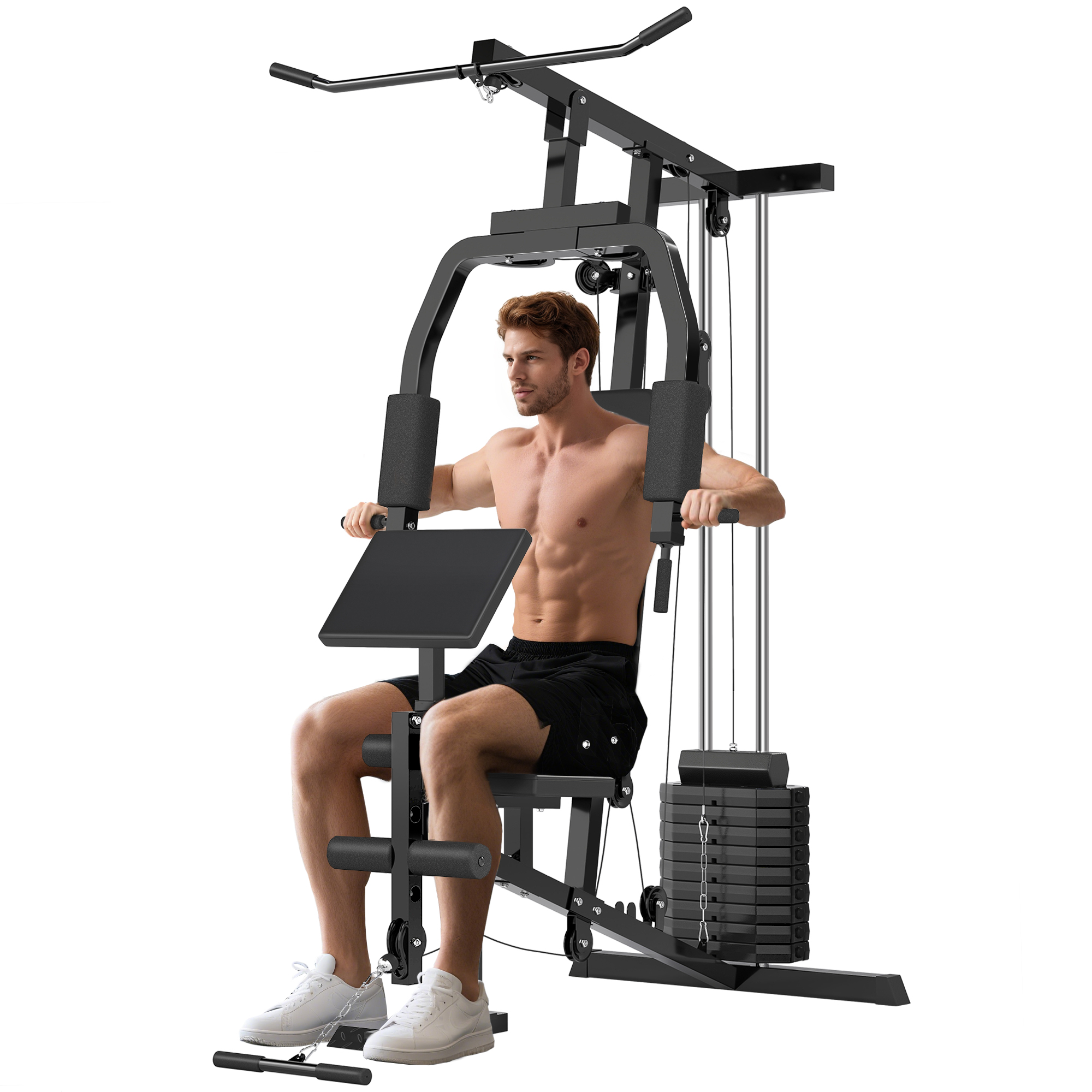 Multifunction Home Gym System, Workout Station with 99Lbs Weight Stack, for Full