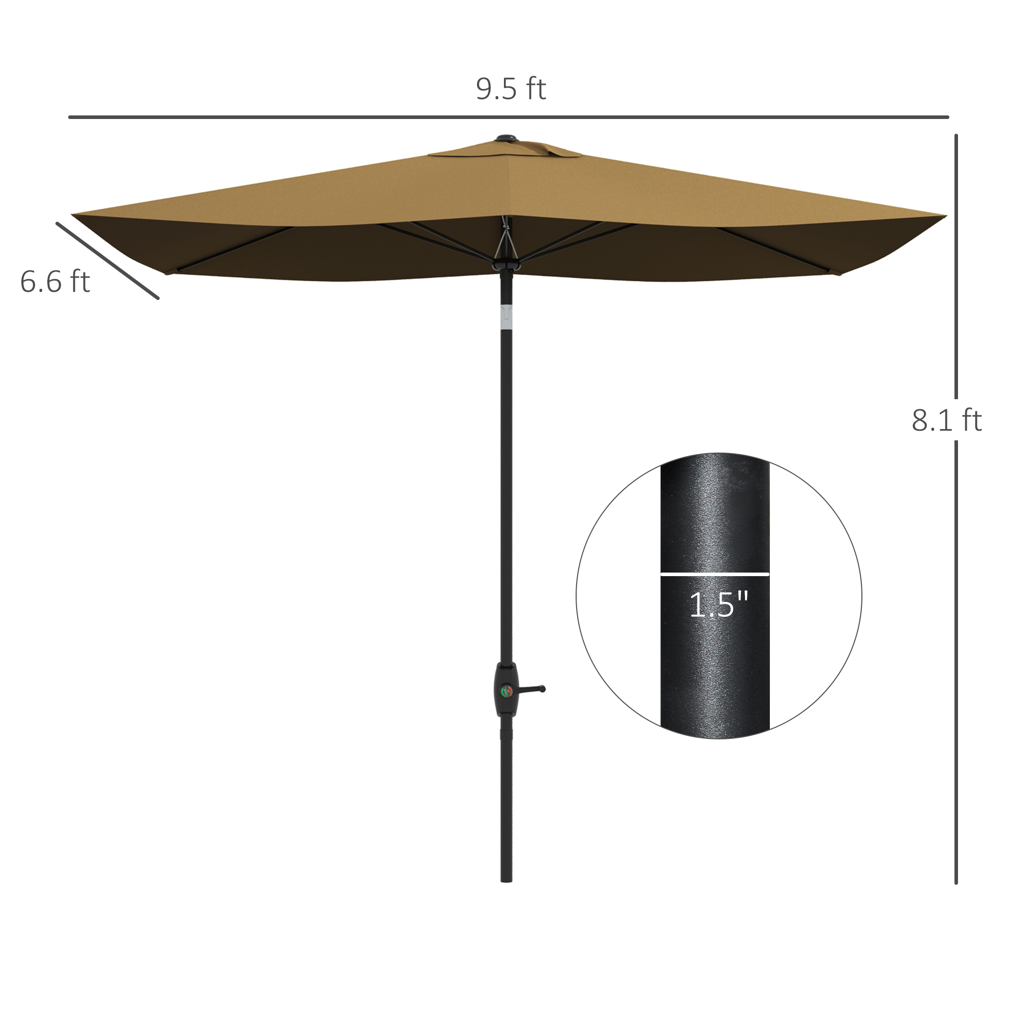 6.6′ x 10′ Rectangular Market Umbrella, Patio Outdoor Table Umbrella with Crank and Push Button Tilt, Coffee