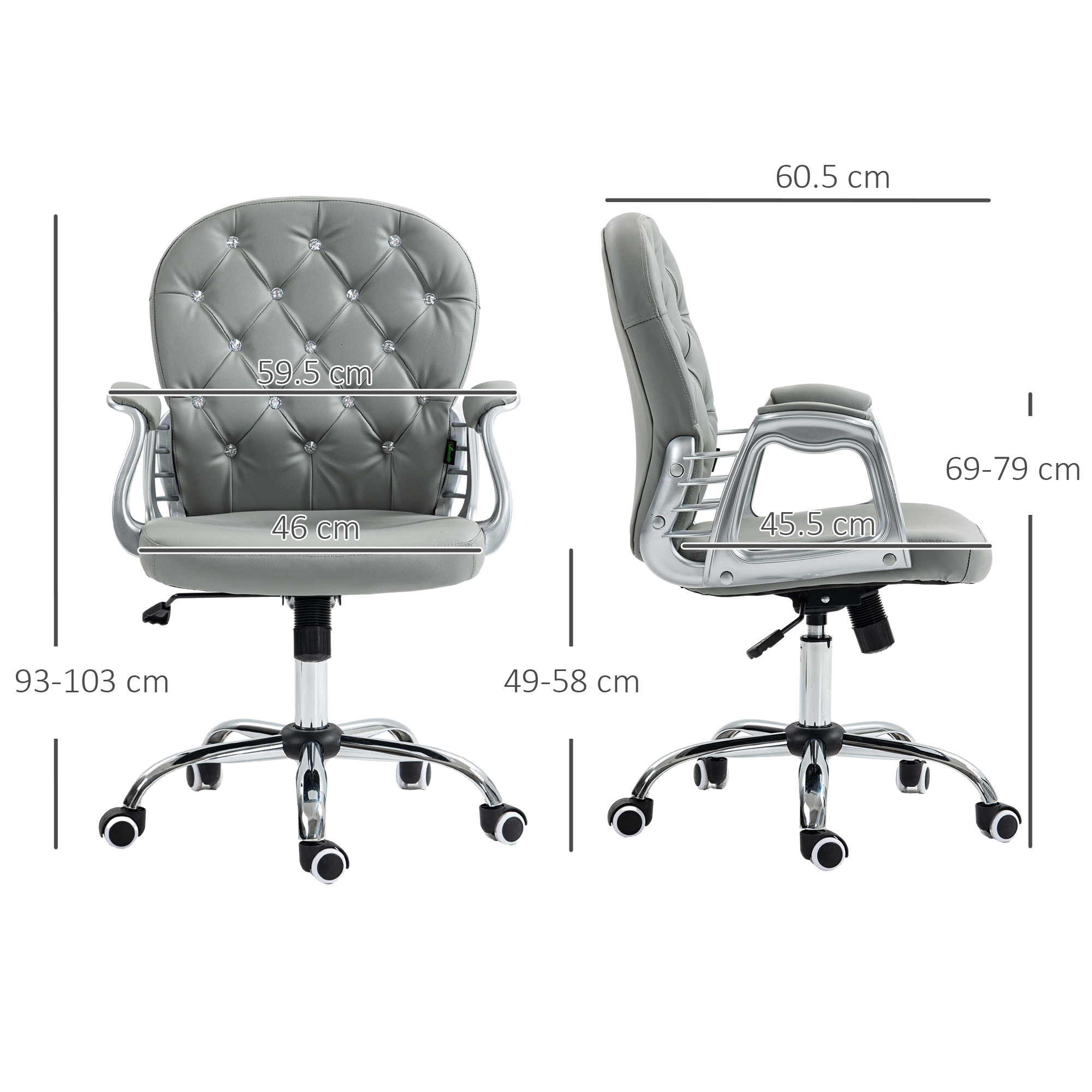 Vinsetto Office Chair Ergonomic 360° Swivel PU Diamante Padded Base 5 Castor — image 5