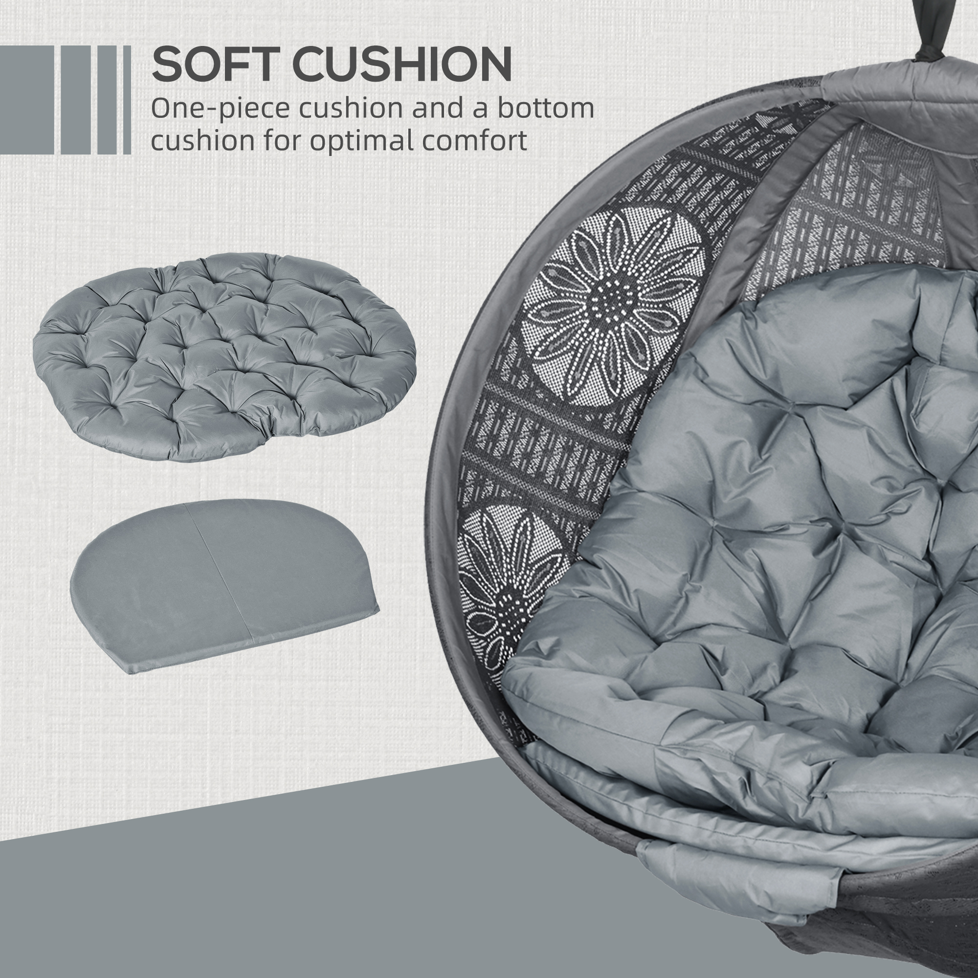 Round Egg Basket Chair, With Steel Stand, Charcoal Grey — image 5