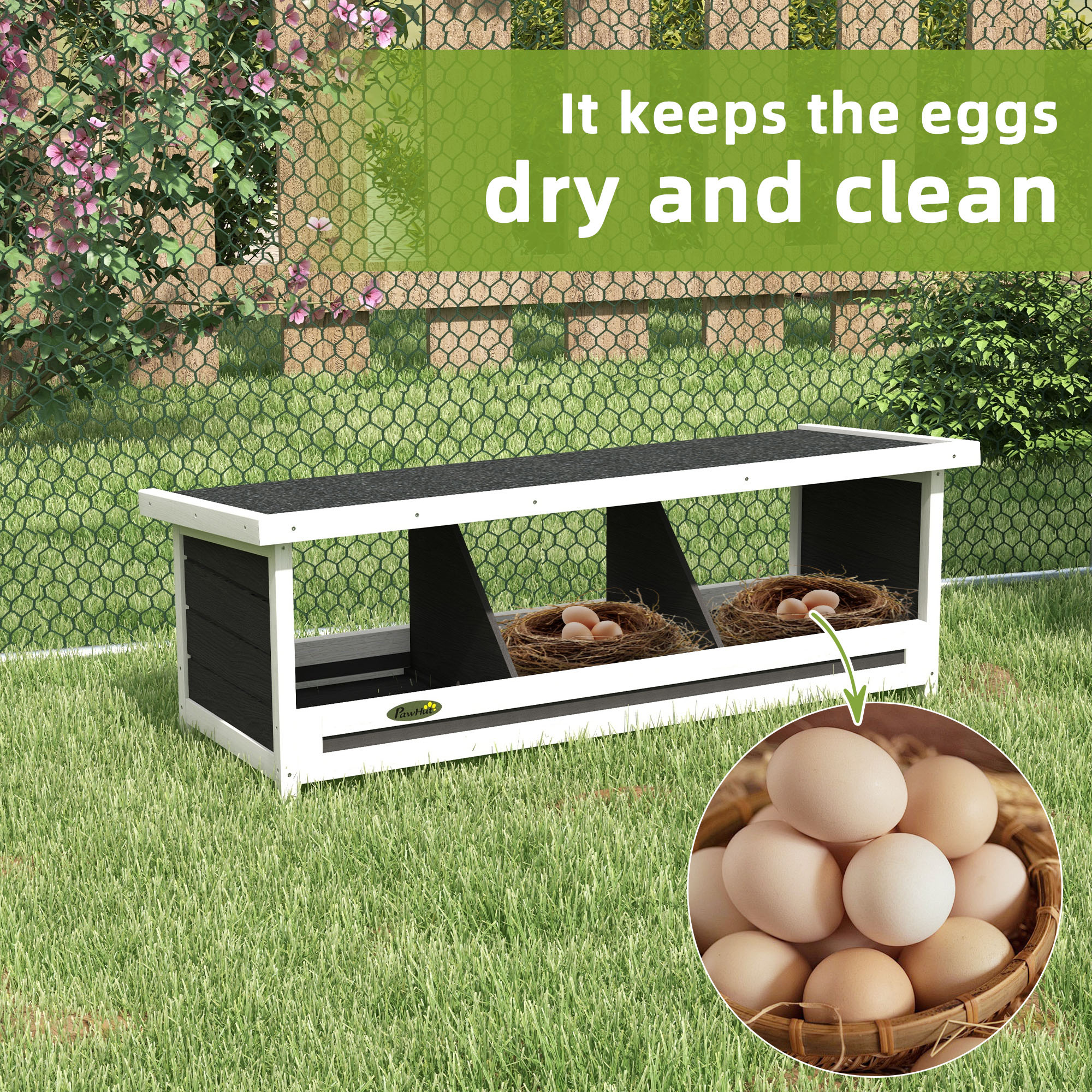  Wood Nesting Boxes Chicken Coop Accessories for Up to 3 Chickens, with Asphalt Roof, Gray