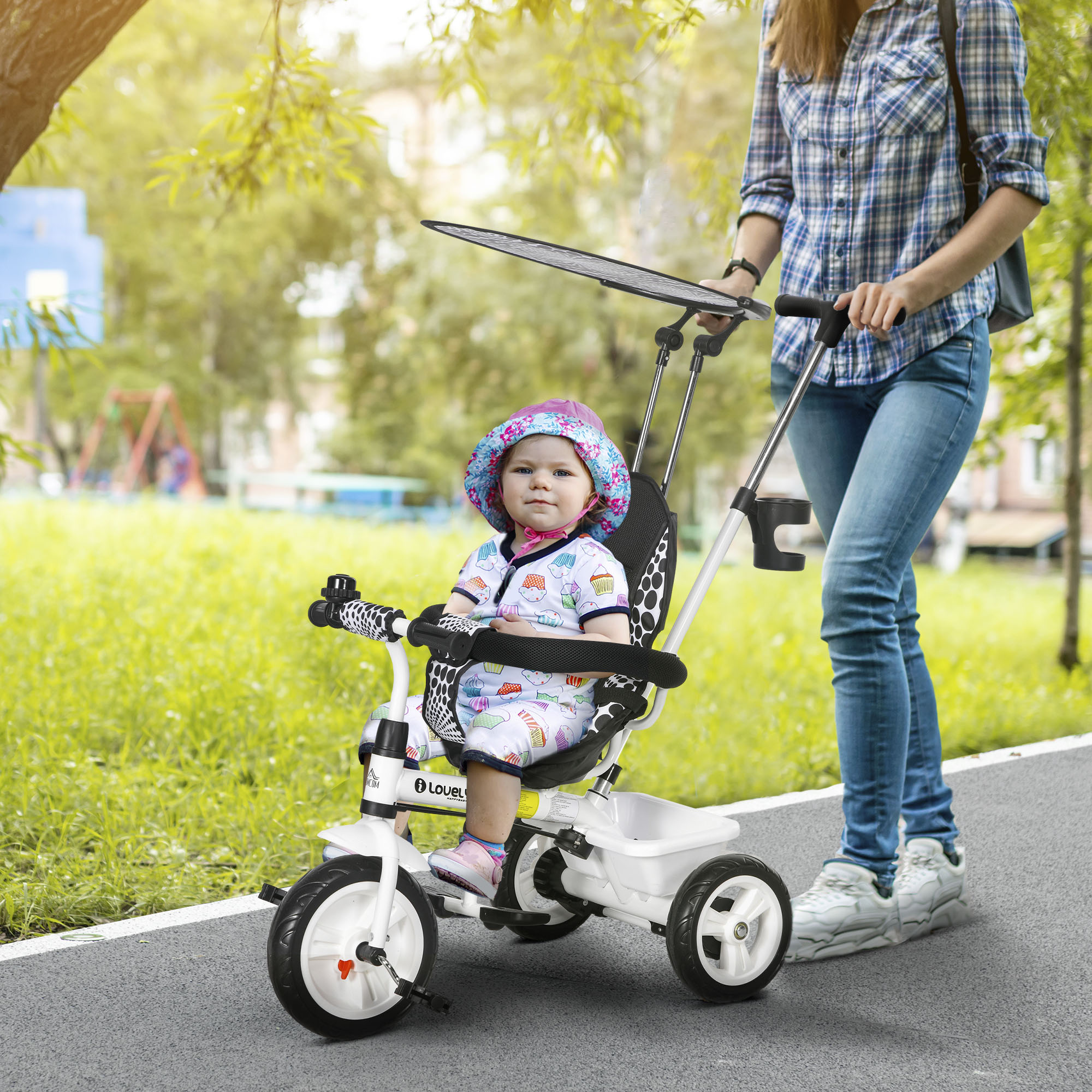 6 In 1 Tricycle For Kids With 5-point Harness Straps, Removable Canopy, White — image 4