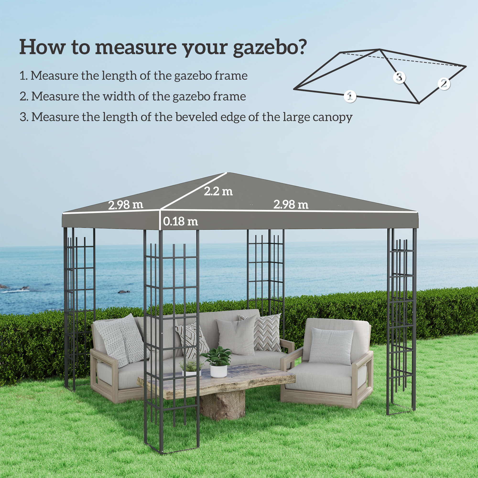 3 X 3(m) Gazebo Frame Replacement - Grey — image 5