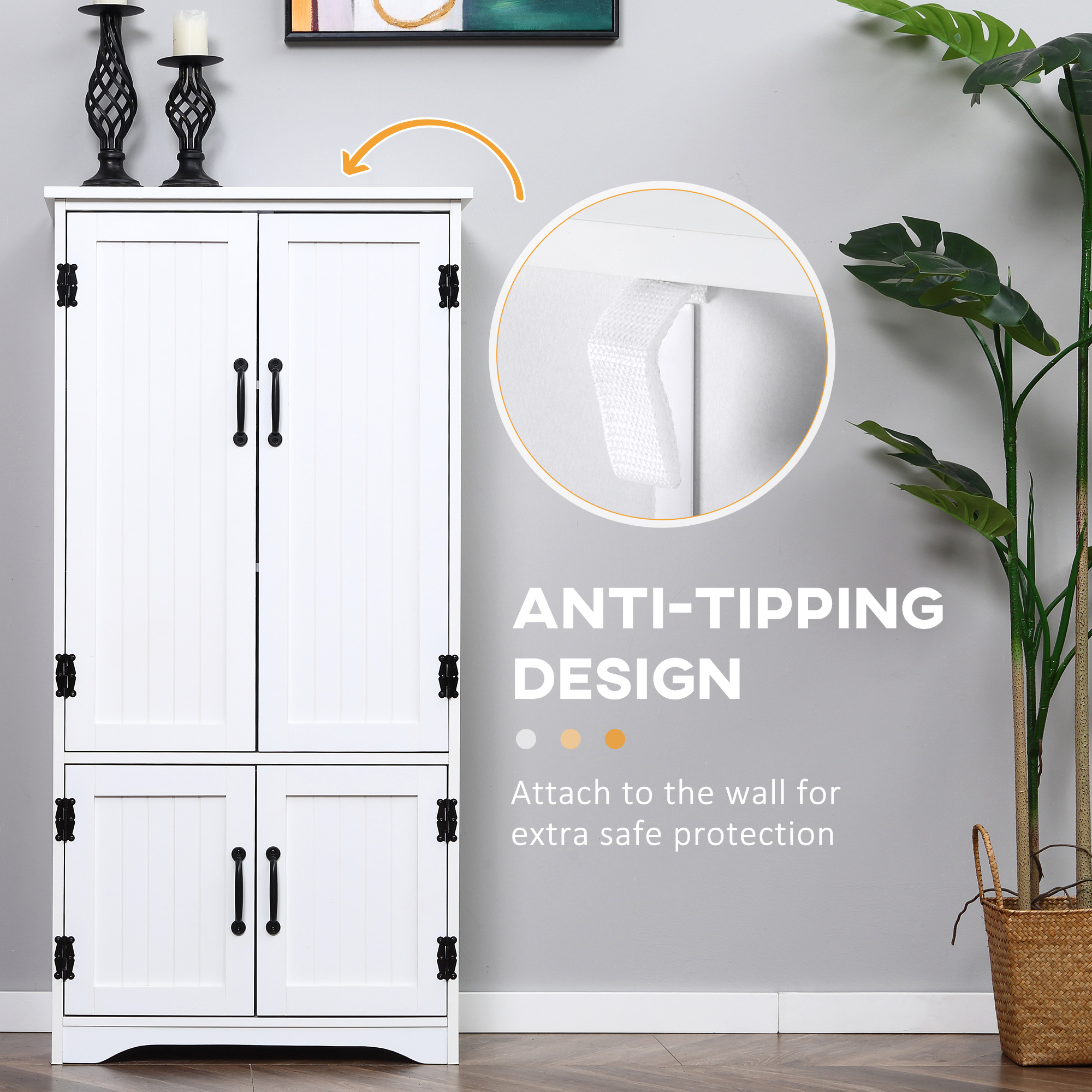 Accent Floor Storage Cabinet Kitchen Pantry with Adjustable Shelves and 2 Lower Doors, White image 5