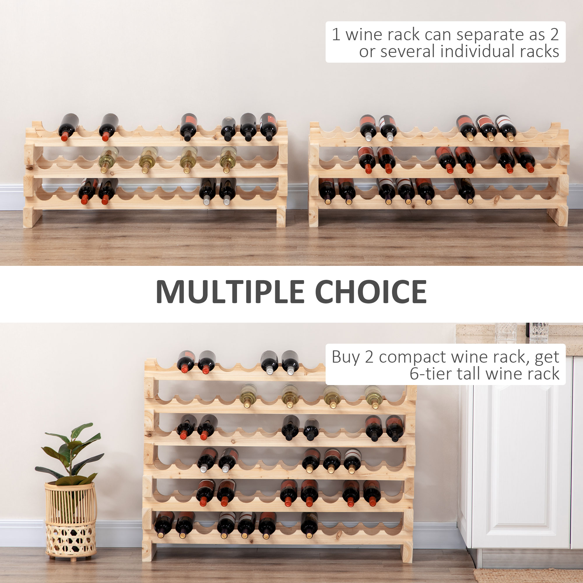 Three-tier, 36 bottle wooden wine rack - natural (natural