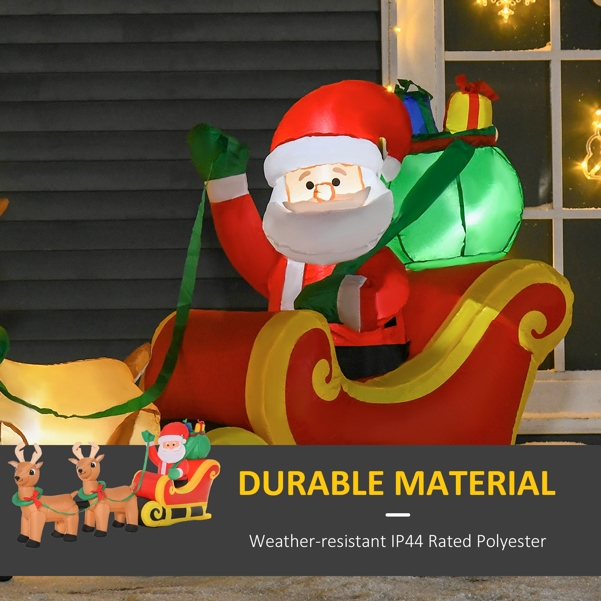  8ft Long Christmas Inflatable Santa Claus with Sleigh and Reindeer, Outdoor Blow-Up Yard Decoration with LED Lights Display image 4