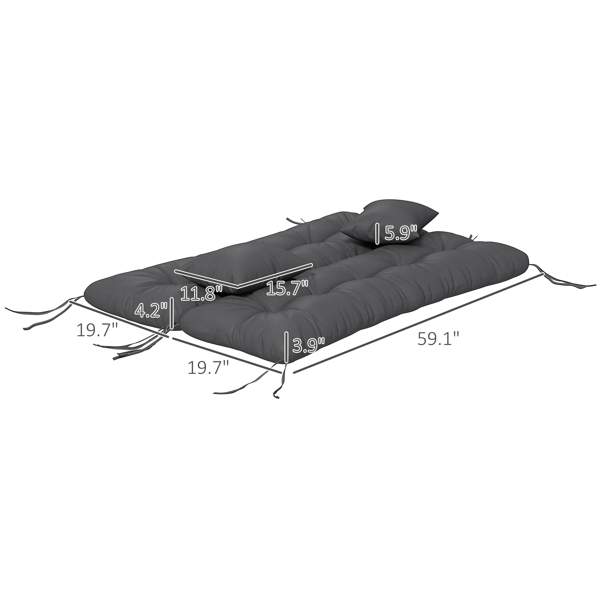  59" Tufted Bench Cushions & Throw Pillows, Replacement Bench Seat Pad, Back & 2 Pillows for Outdoor Furniture, Charcoal