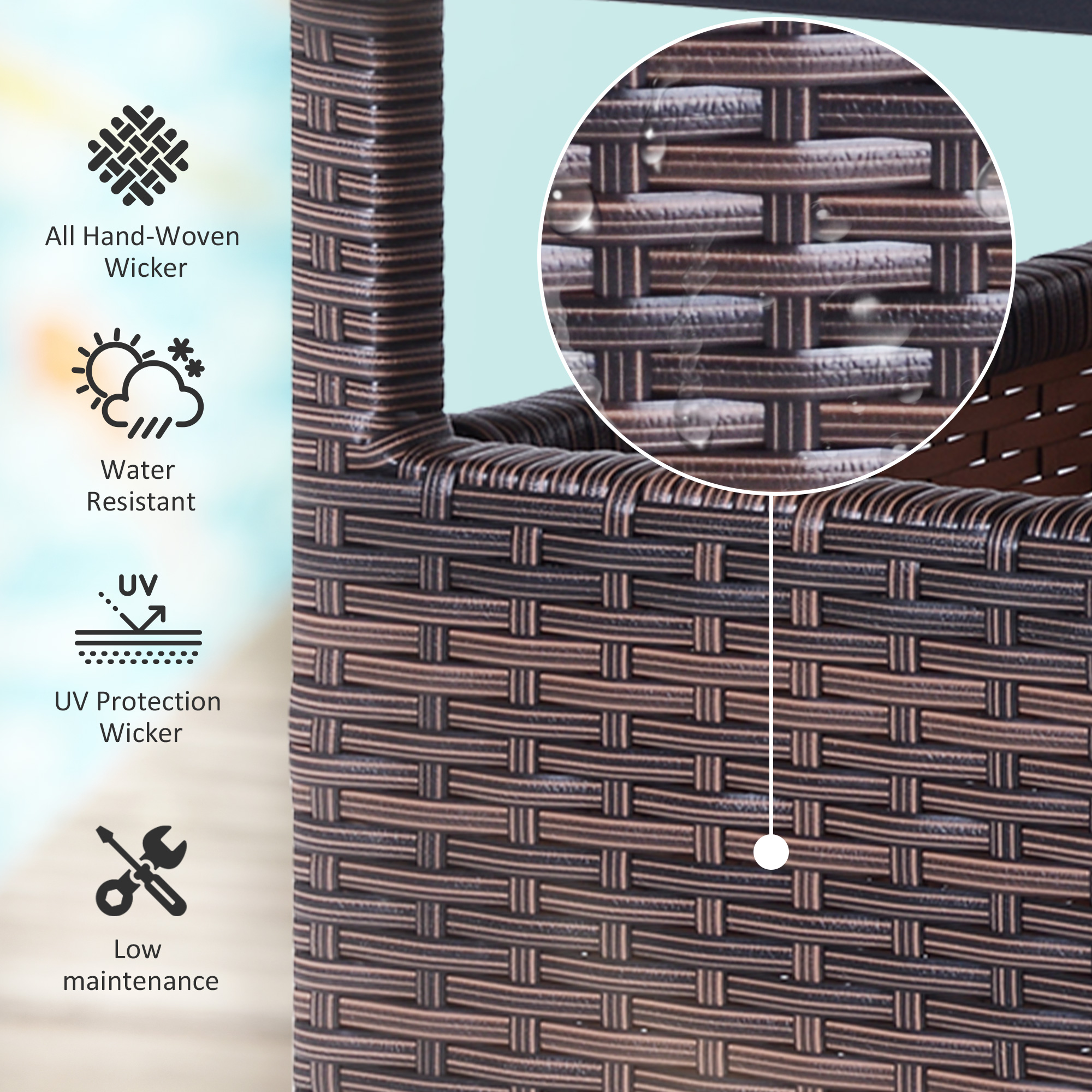 22″ Outdoor Side Table with Umbrella Hole, Rattan Wicker End Table with Sand Bag and Steel Frame for Outdoor, Patio, Garden, Backyard, Brown & Light Yellow