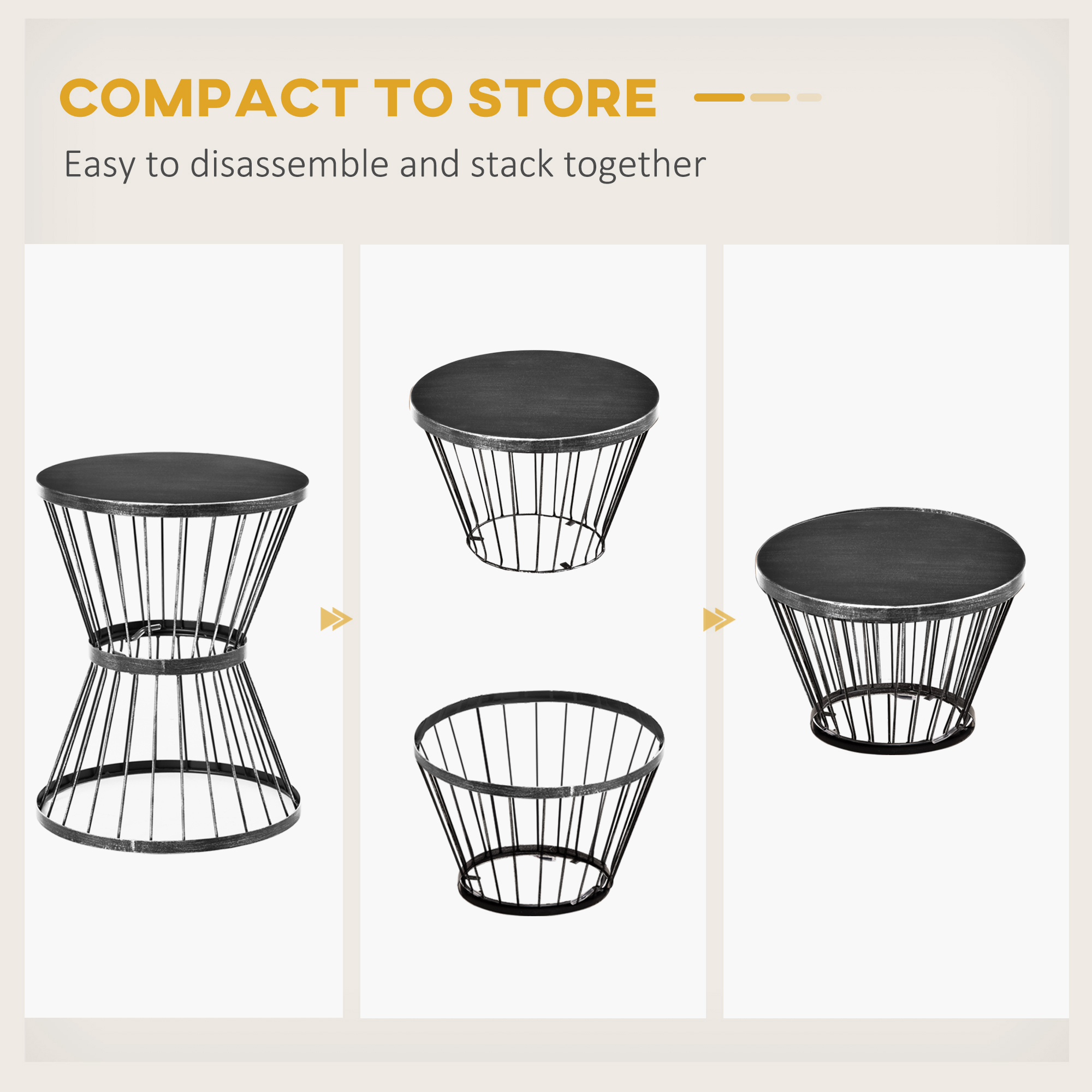  16" Steel Patio Side Table, Garden End Table with Hourglass Design, Accent Table for Outdoor and Indoor Use, Distressed Black