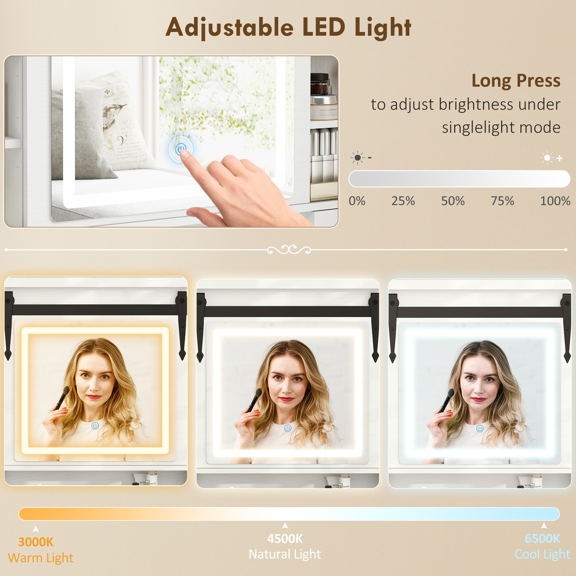 Vanity Desk Set with Mirror and Lights view 3