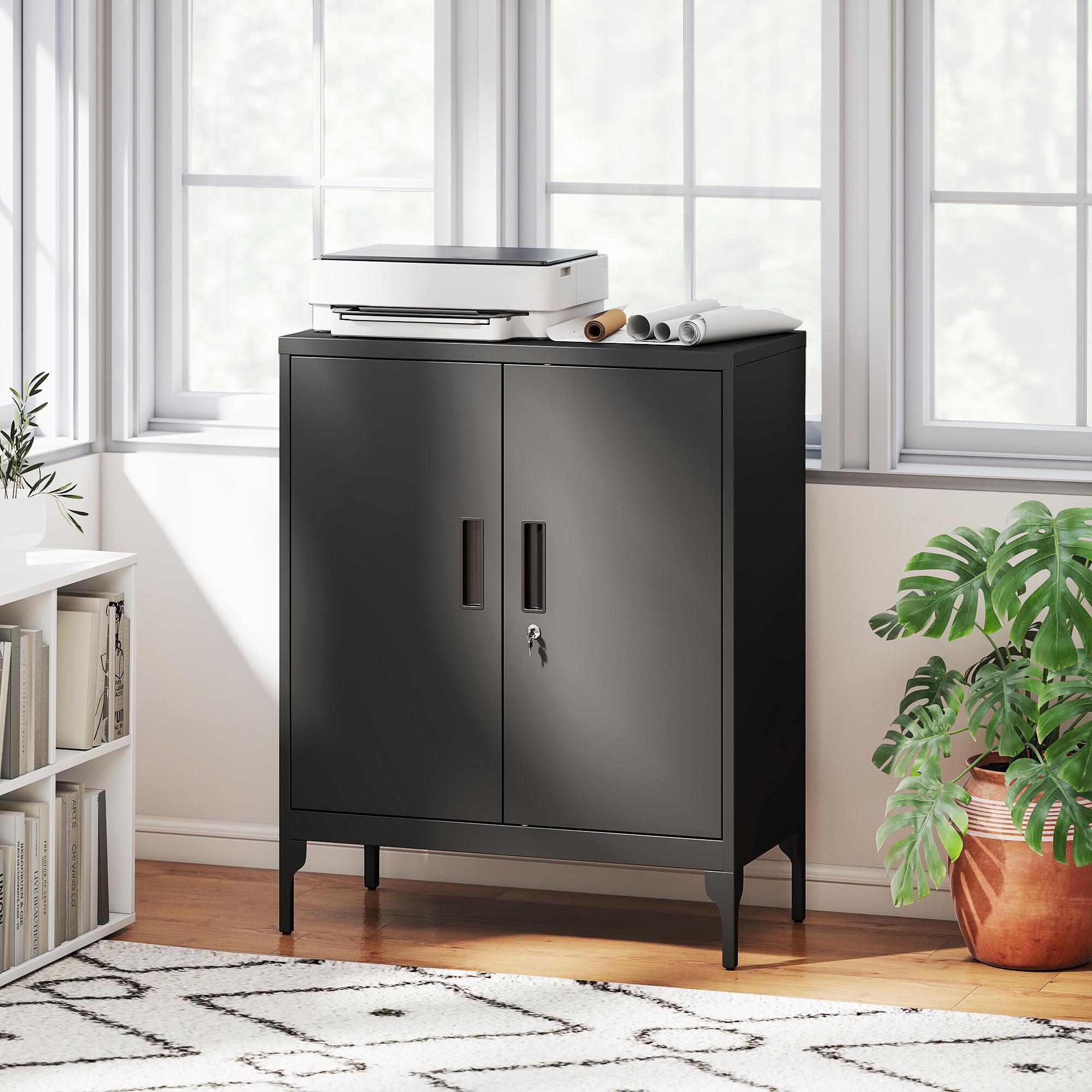 Metal Storage Cabinet With Lock And Adjustable Shelves - Black — image 5