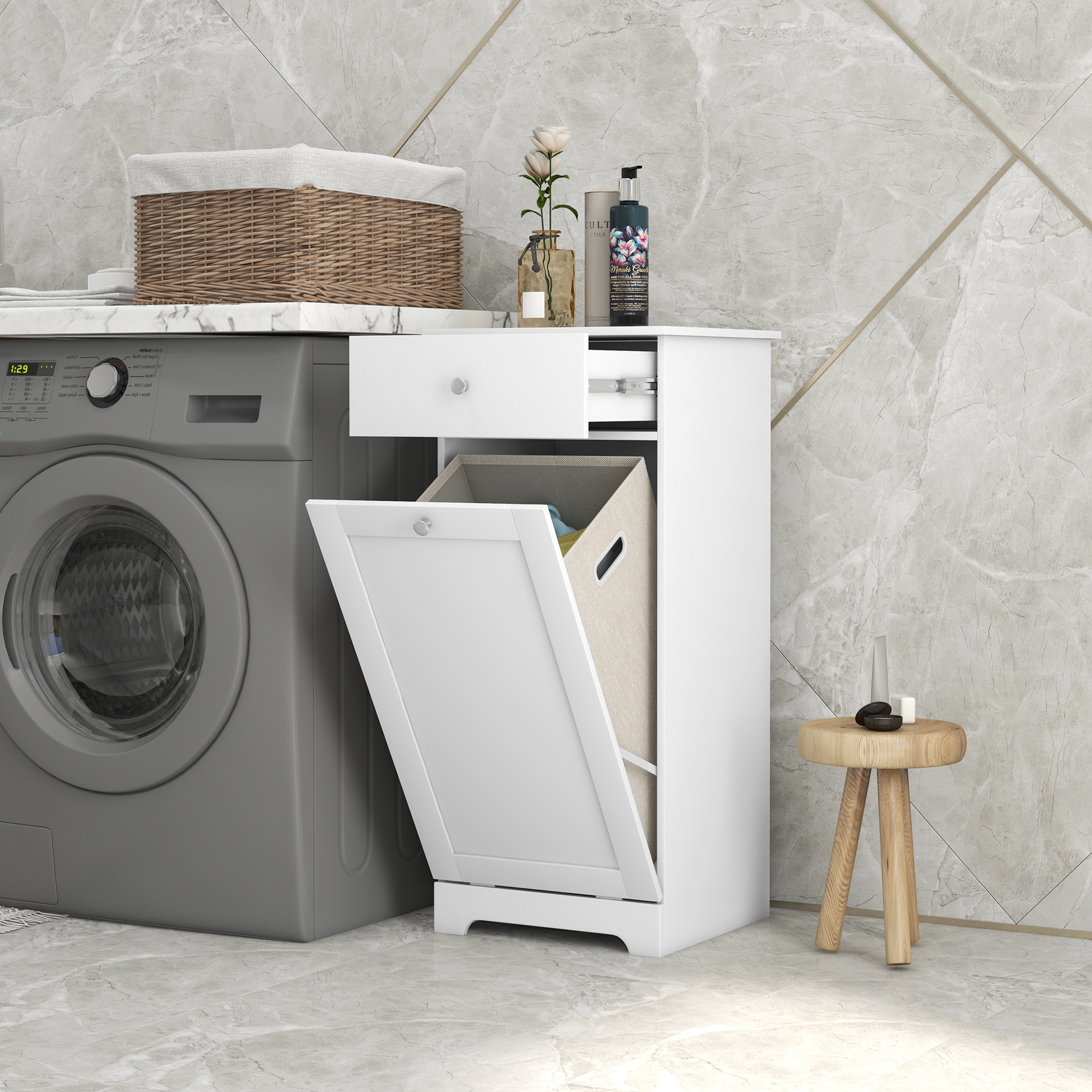 Single Hamper Laundry Storage Cabinet - White — image 5