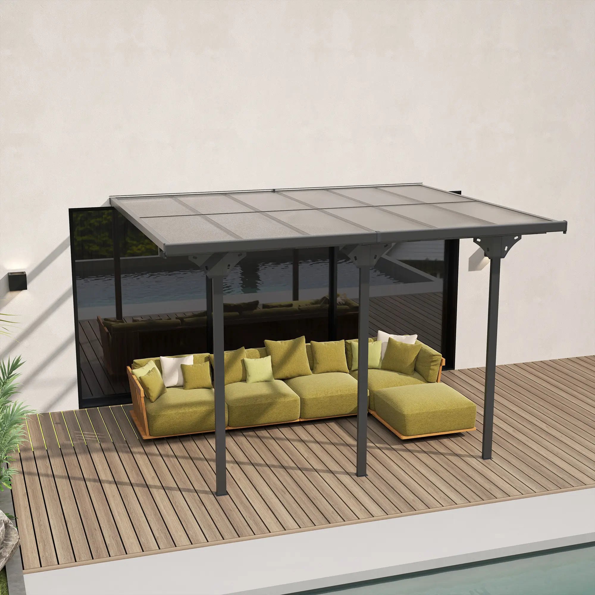 12 x 10 Outdoor Polycarbonate Pergola, Transparent UV Blocking Awning, Hardtop Deck Gazebo, Aluminum, Gray