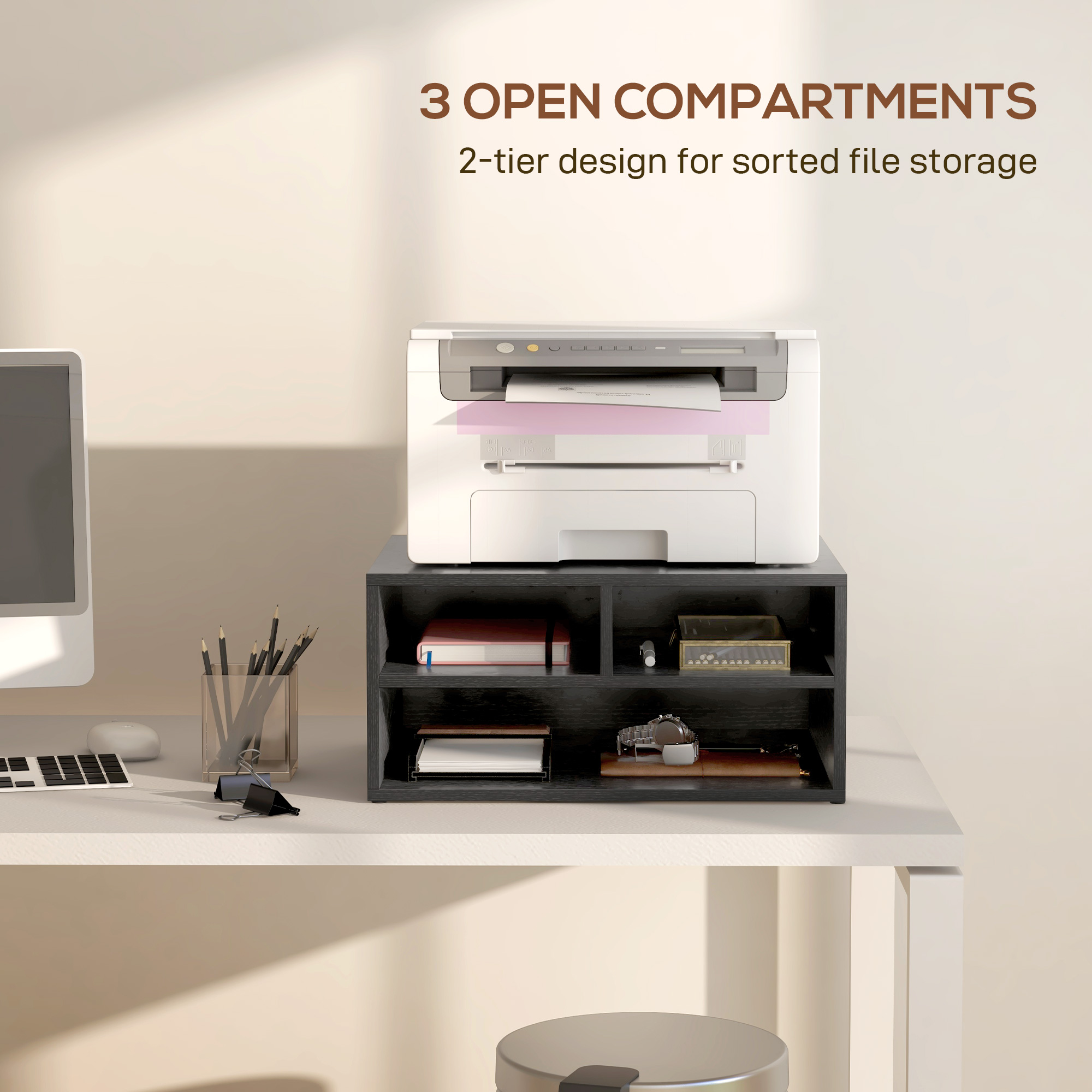 Three-Compartment Printer Storage Cabinet - Black — image 5