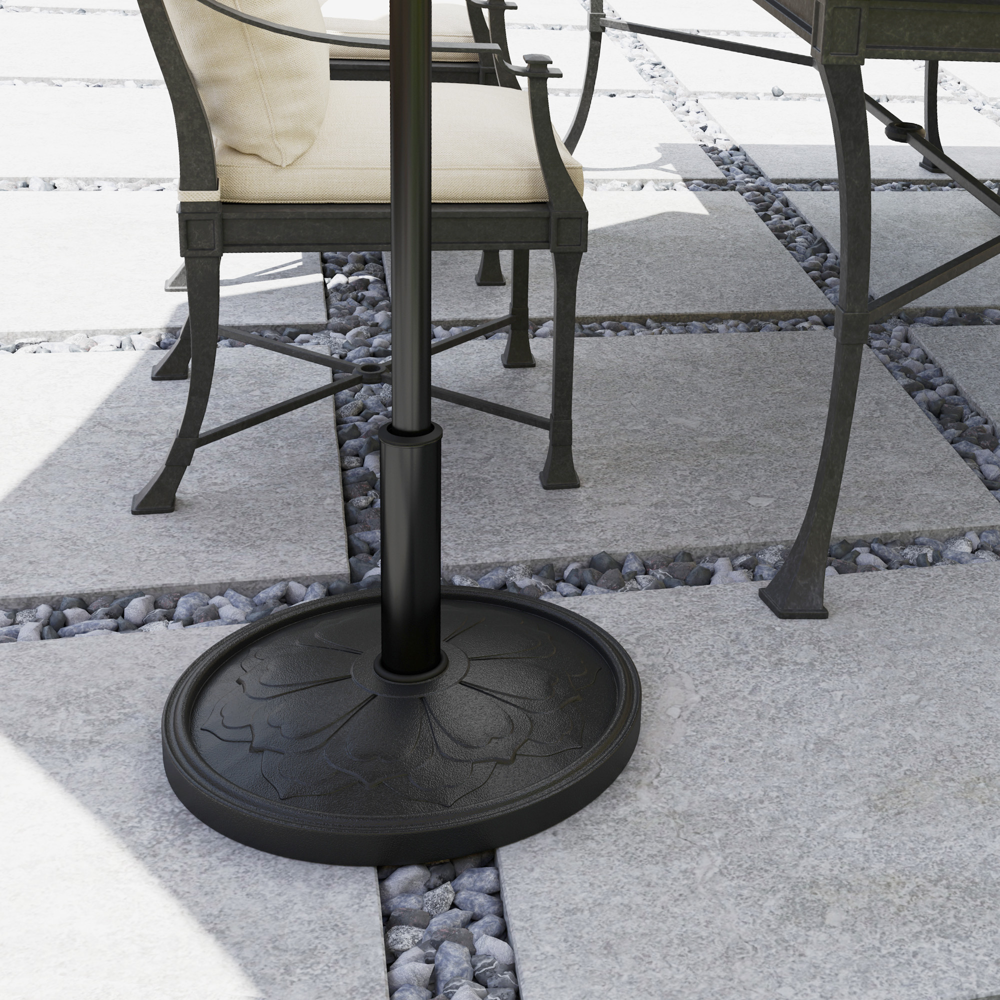 Round Patio Umbrella Base, 26 lbs Resin Outdoor Umbrella Stand Base, Patio Umbrella Stand for 1.3″/1.5″/1.9″ Umbrella Poles for Outdoor, Lawn, Poolside, Black