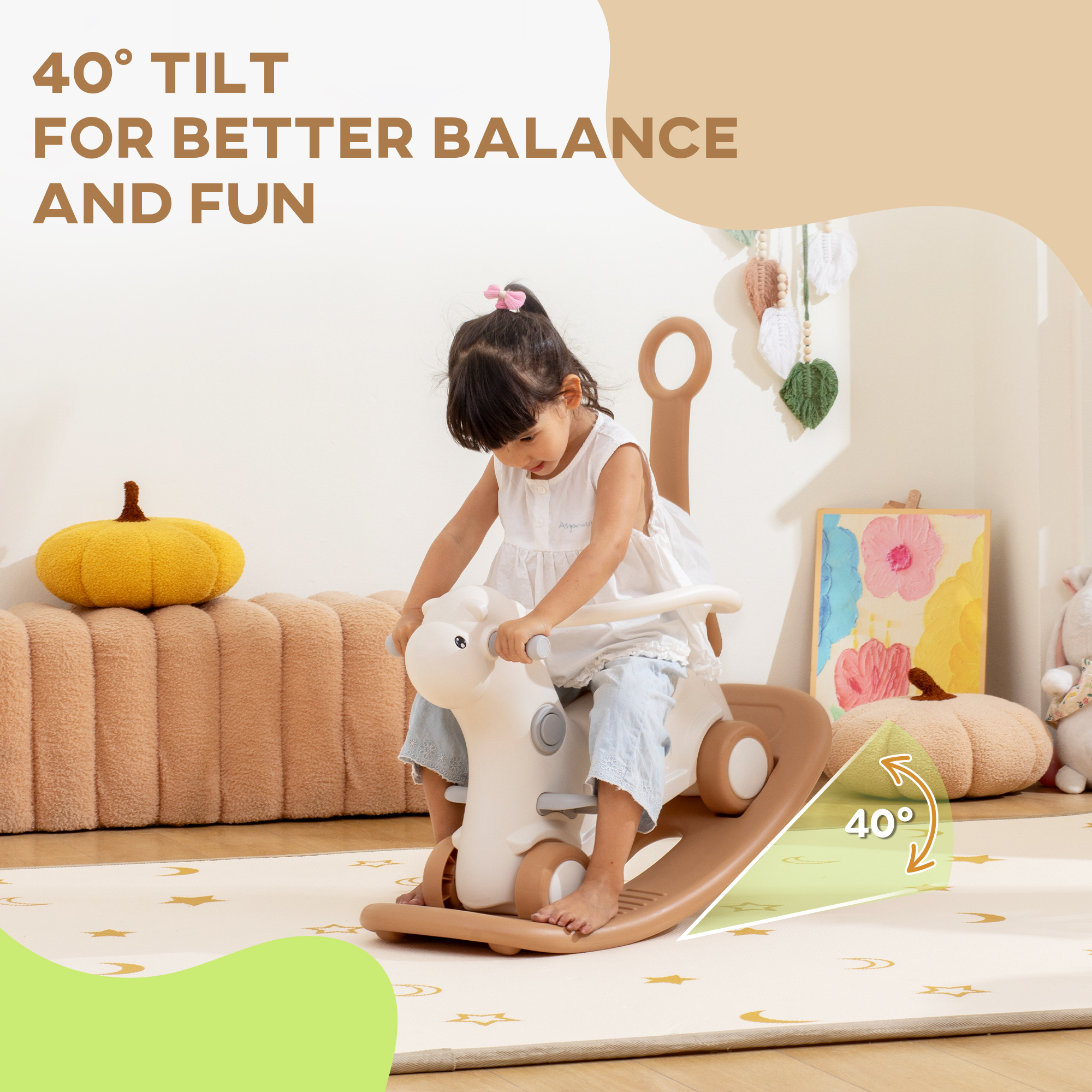 4-in-1 Toddler Rocking Horse & Balance Board – Convertible Ride-On Toy with Push Handle for Active Play