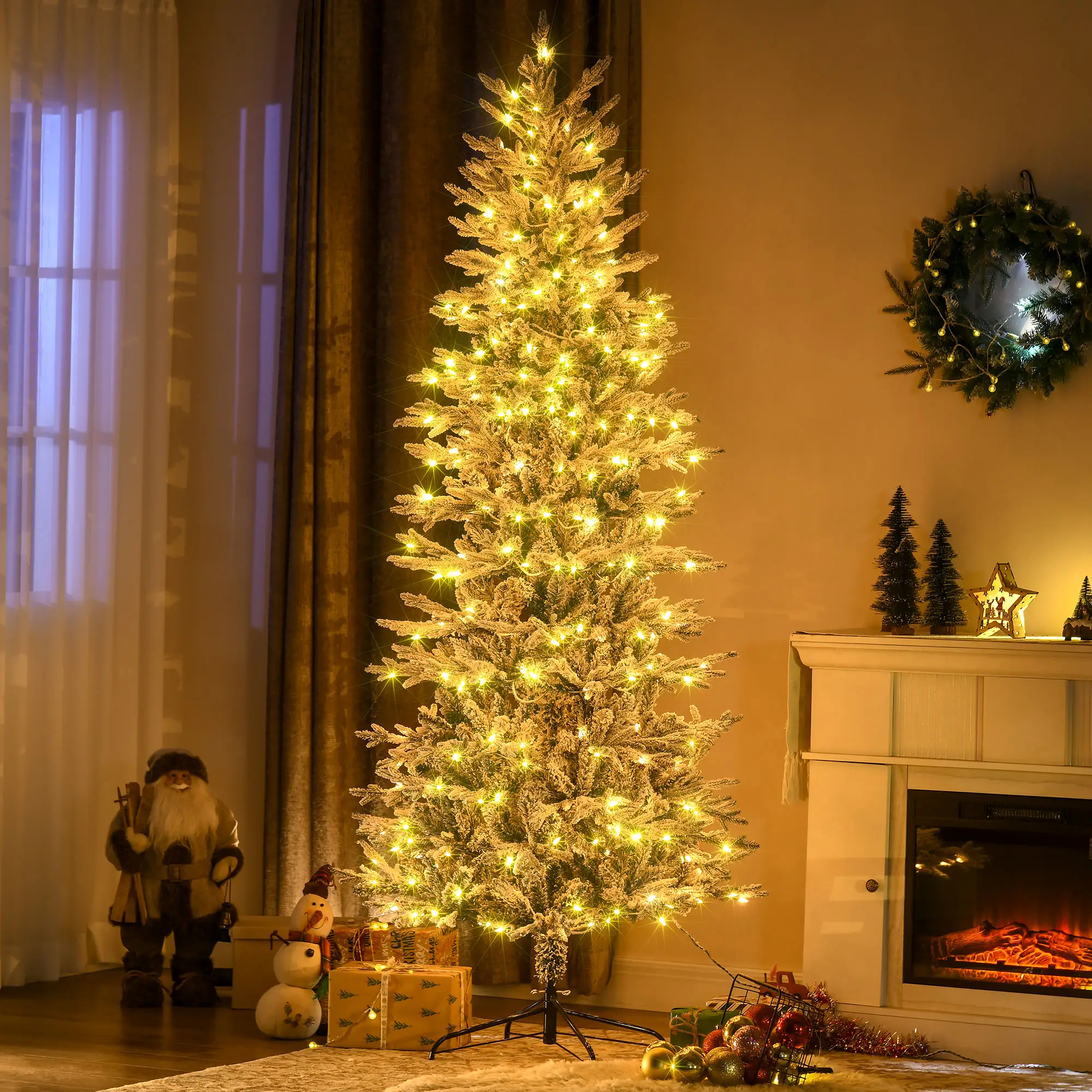 7.5 Pre Lit Artificial Flocked Christmas Trees