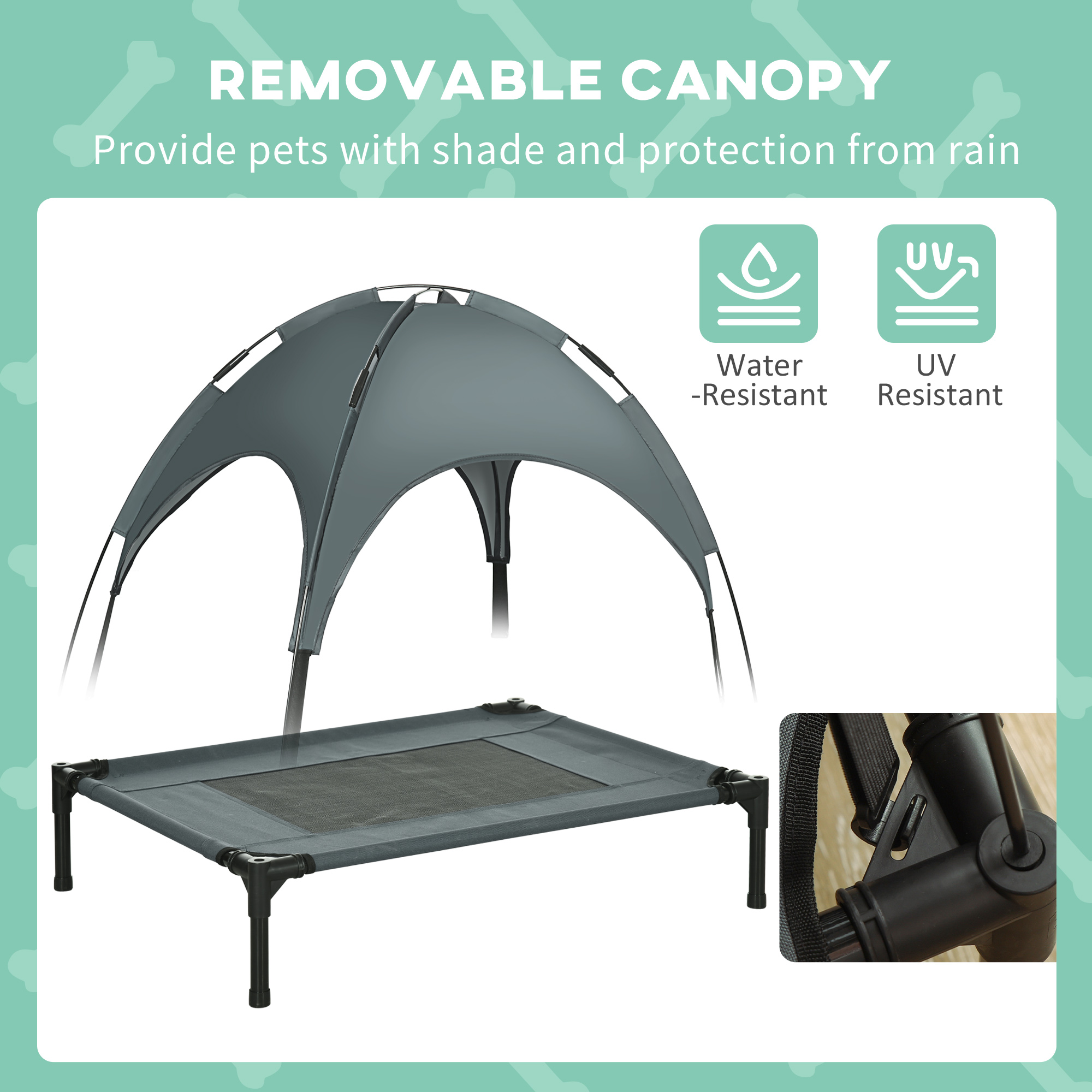  Elevated Dog Bed with Removable Canopy, Outdoor Dog Cot with UV Protection Canopy Shade, 30 inch Pet Bed for Camping, Gray