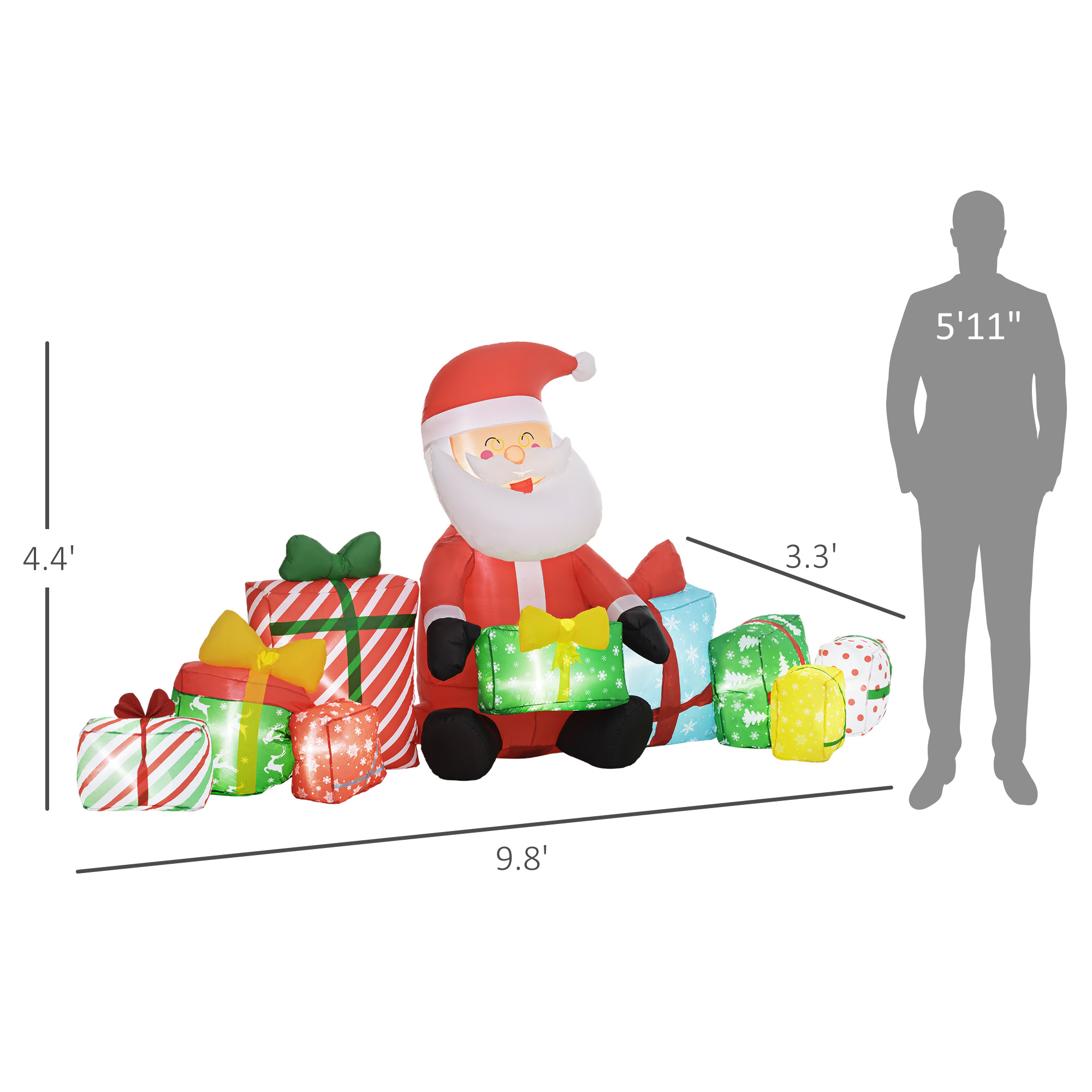 4.4 Inflatable Santa Claus and Gift Boxes w/ White LED Lights, Blow-Up Outdoor Display for Party — foto 3