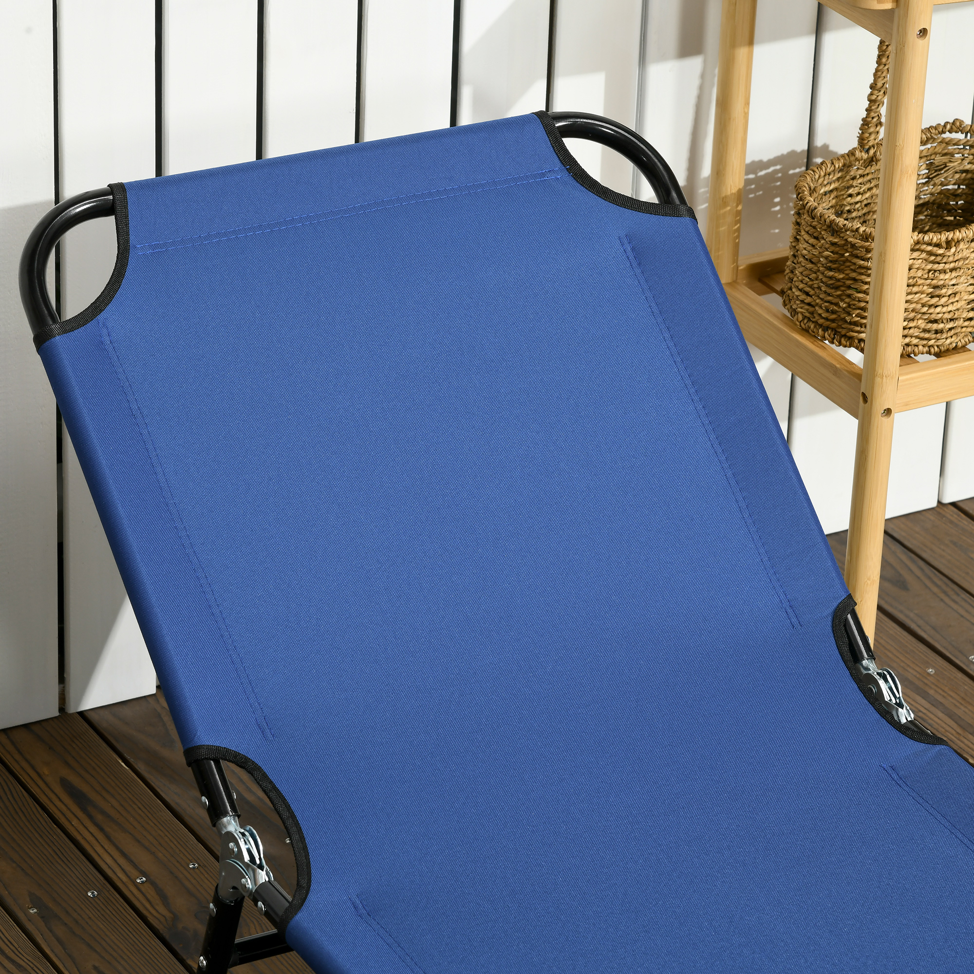2 Piece Folding Chaise Lounge Pool Chairs, Outdoor Sun Tanning Chairs with 5-Level Reclining Back, Steel Frame for Beach, Yard, Patio, Blue