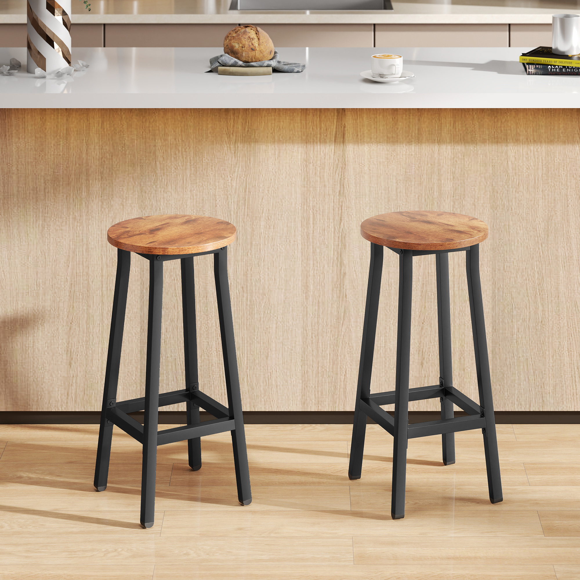 Bar Stools Set Of 2 Breakfast With Footrest, Industrial Round, 32 X 32 X 65 Cm — image 3
