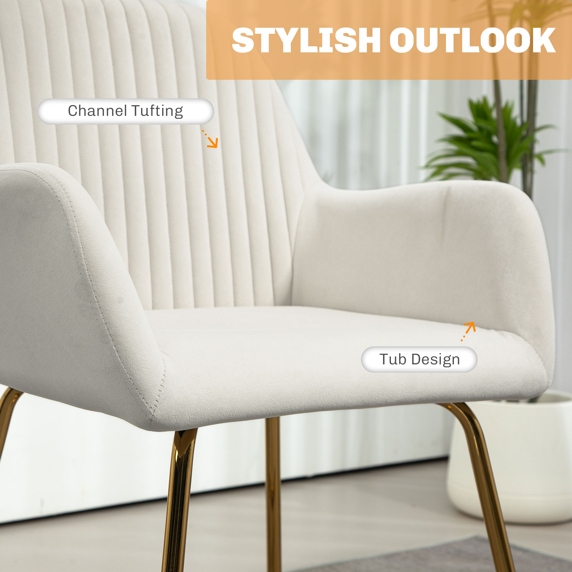 Modern Arm Chair Upholstered Accent With Metal Base For Living Room Cream White