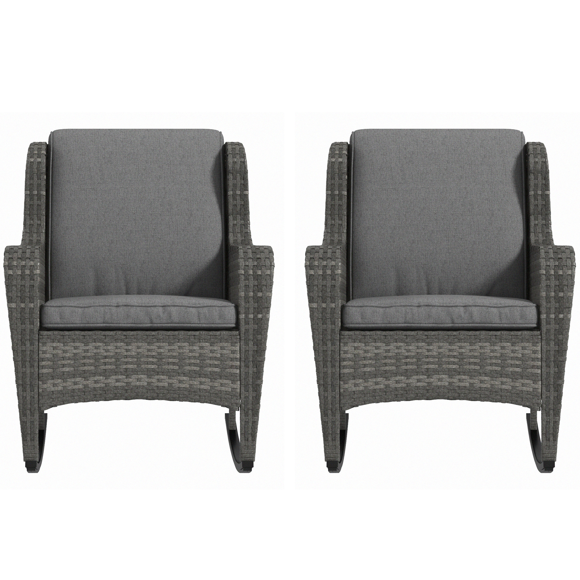 2 Piece Steel Frame Outdoor Rattan Rockers Cushions Patio Chairs