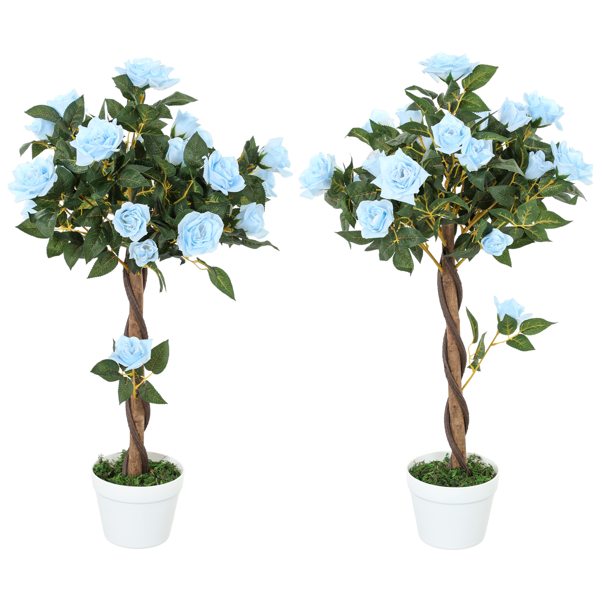 Set Of 2 Artificial Plants White Rose Floral In Pot, Fake For Home Indoor — image 3